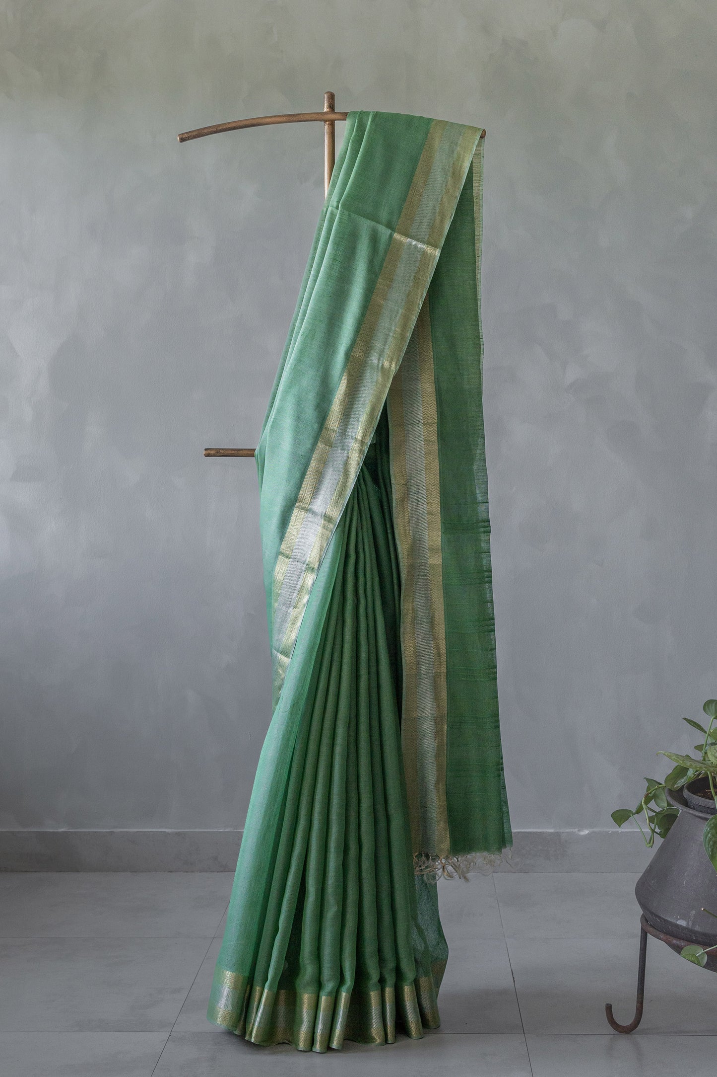 Green Silk with Mercerised Cotton with Mock Leno Weave Saree