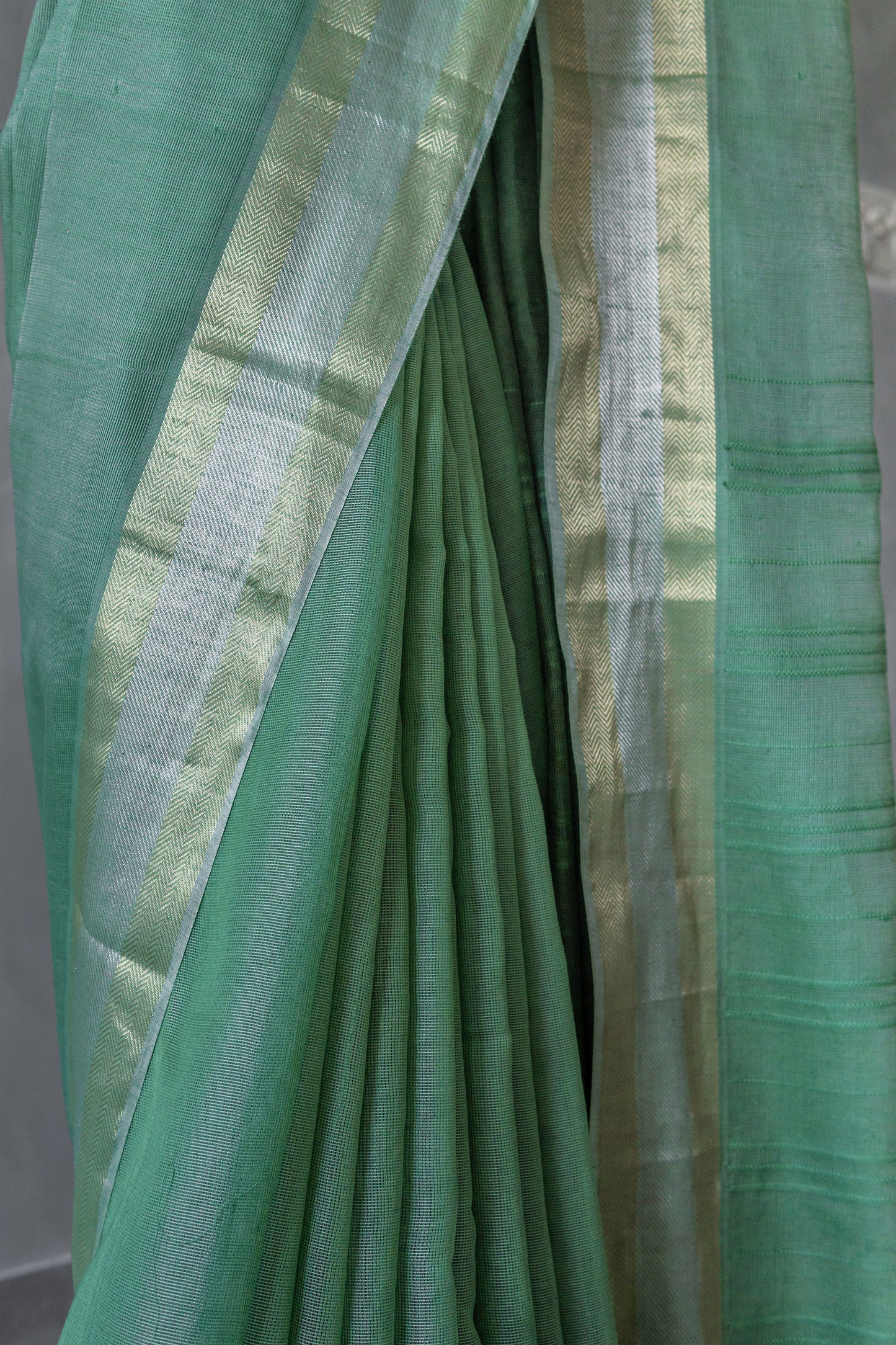 Green Silk with Mercerised Cotton with Mock Leno Weave Saree