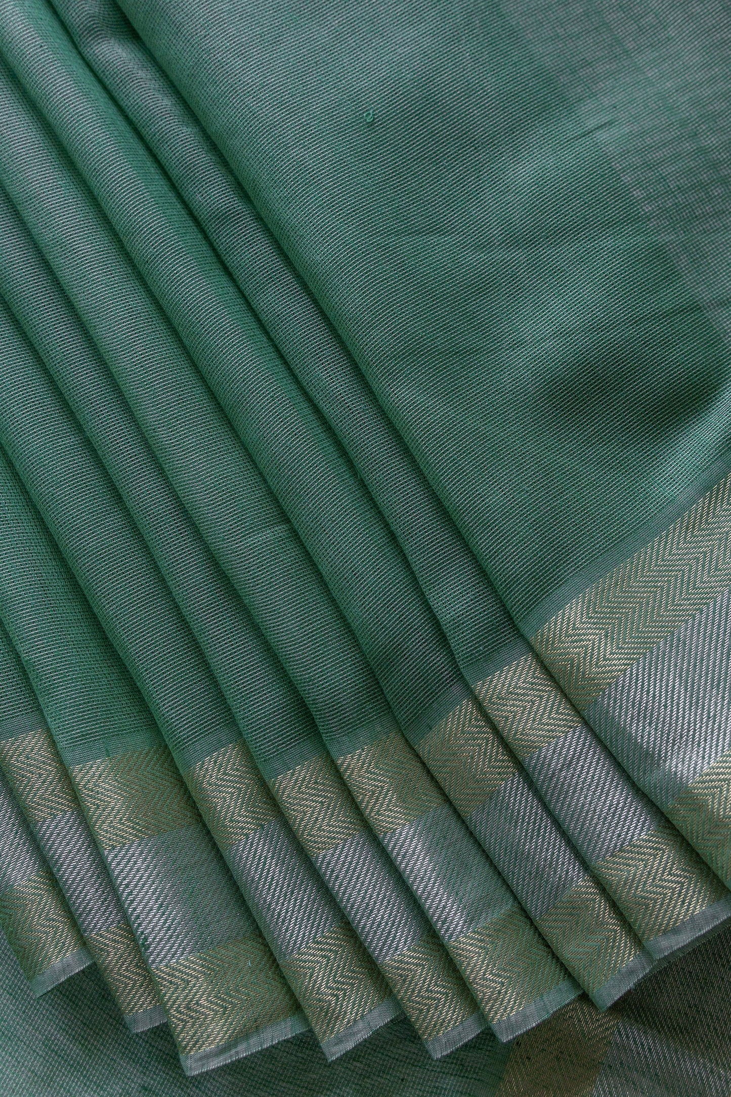 Green Silk with Mercerised Cotton with Mock Leno Weave Saree