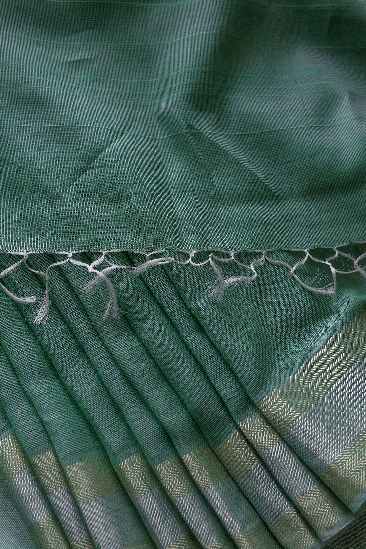 Green Silk with Mercerised Cotton with Mock Leno Weave Saree