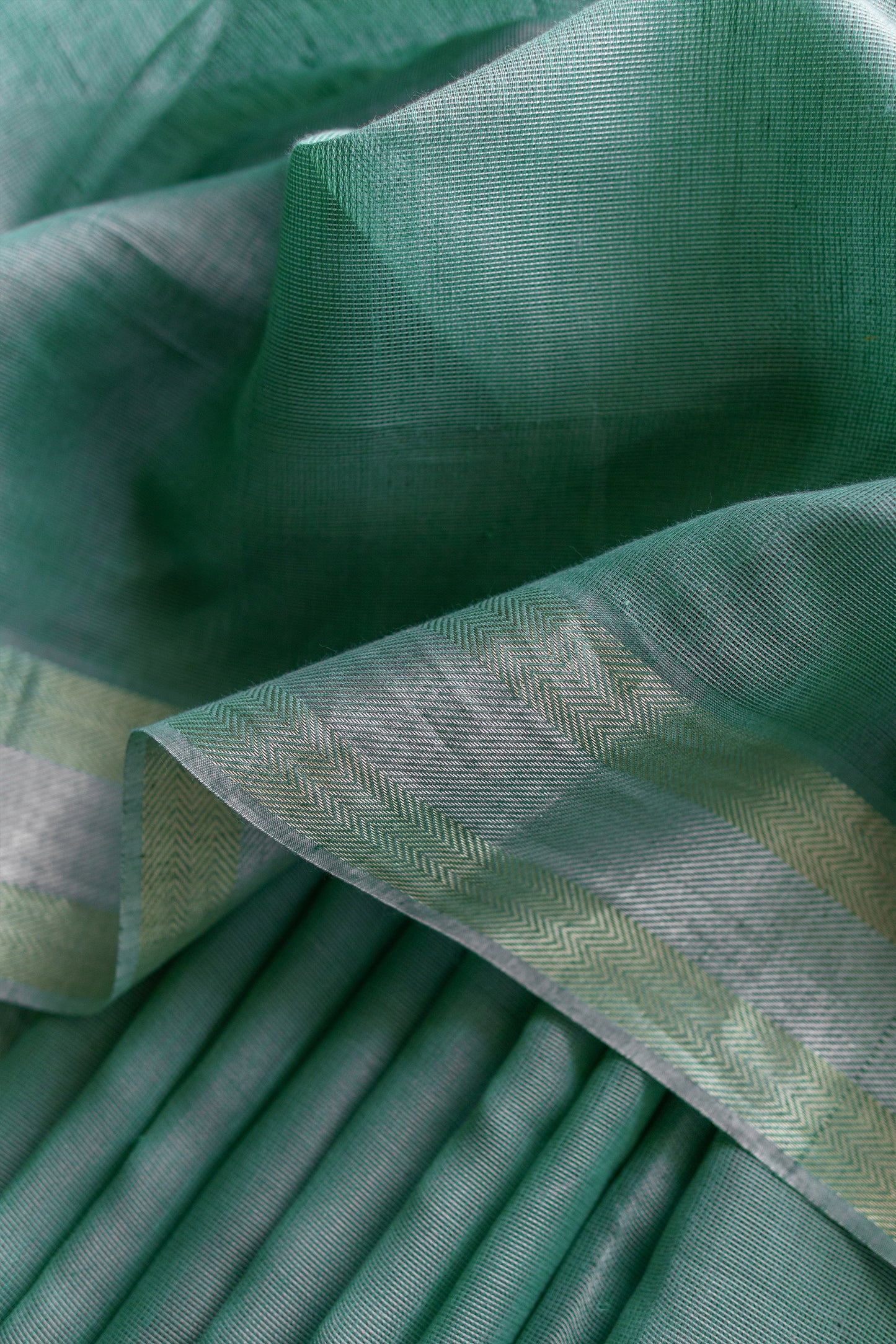 Green Silk with Mercerised Cotton with Mock Leno Weave Saree