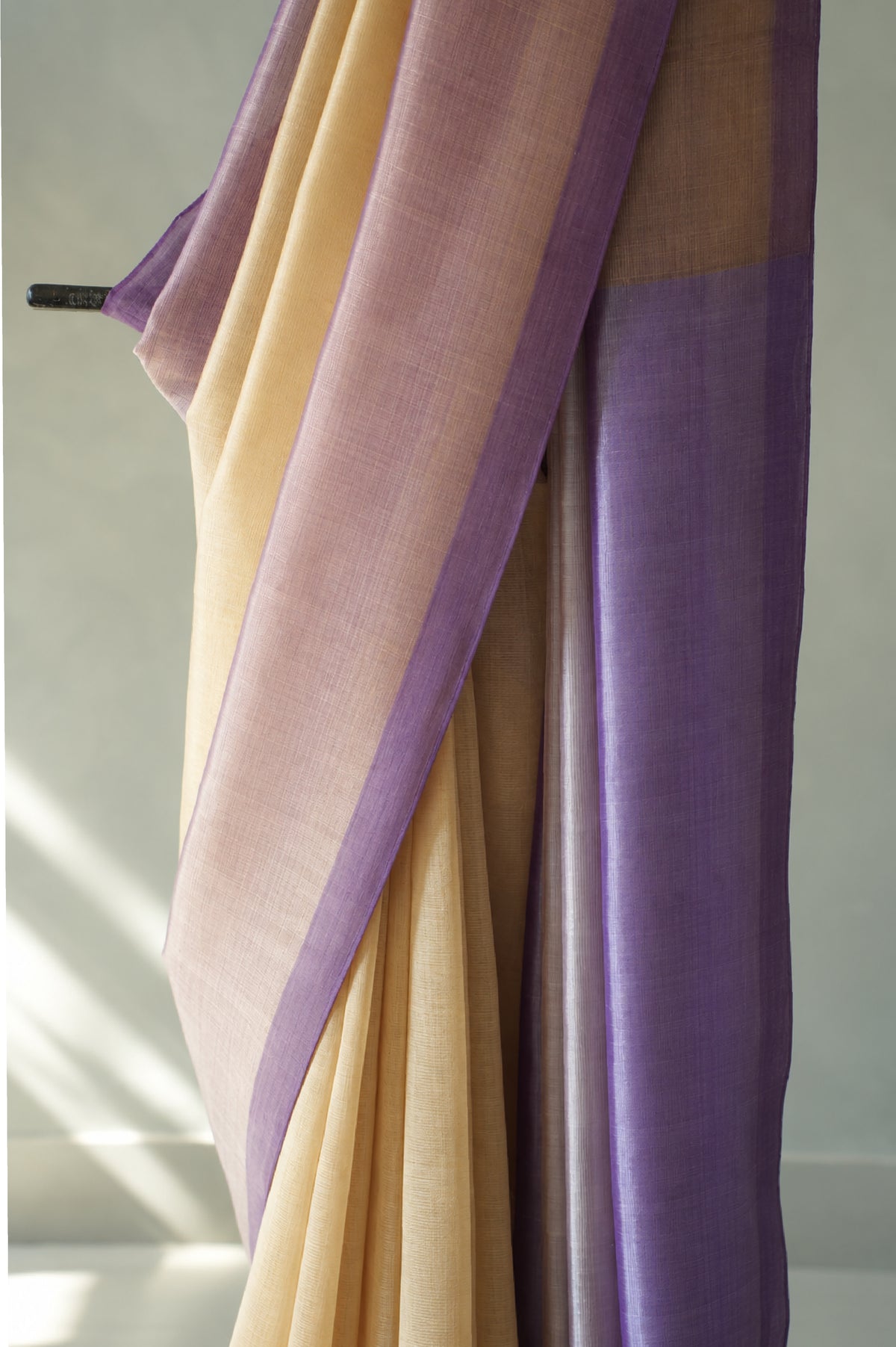 Soft Butter Yellow with Lavender Border Mangalagiri Silk Cotton Saree