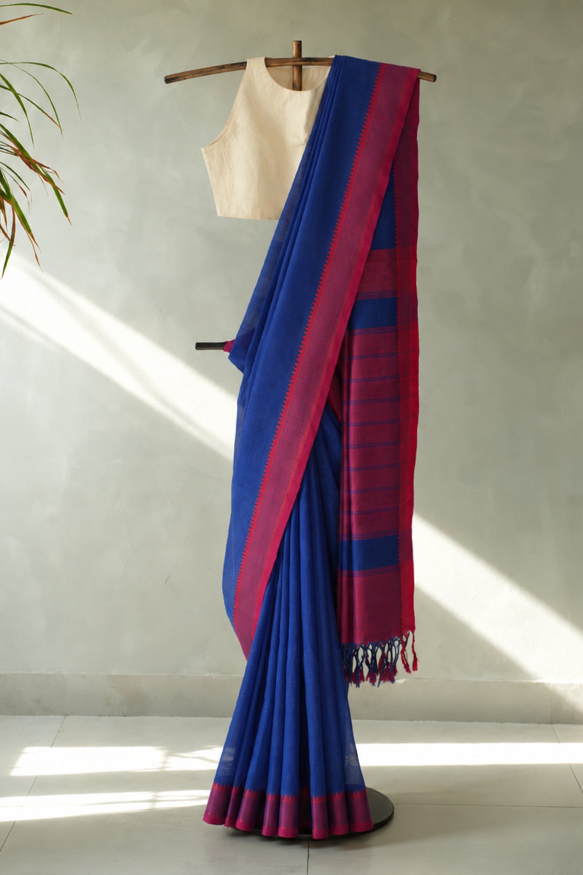 Royal Blue with Rani Pink Border Mangalagiri Silk Cotton Saree