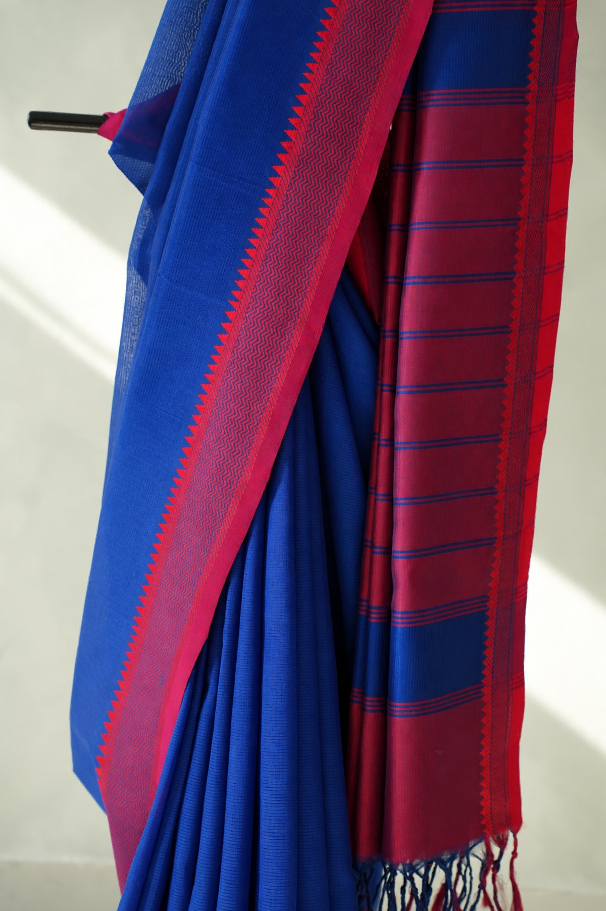 Royal Blue with Rani Pink Border Mangalagiri Silk Cotton Saree