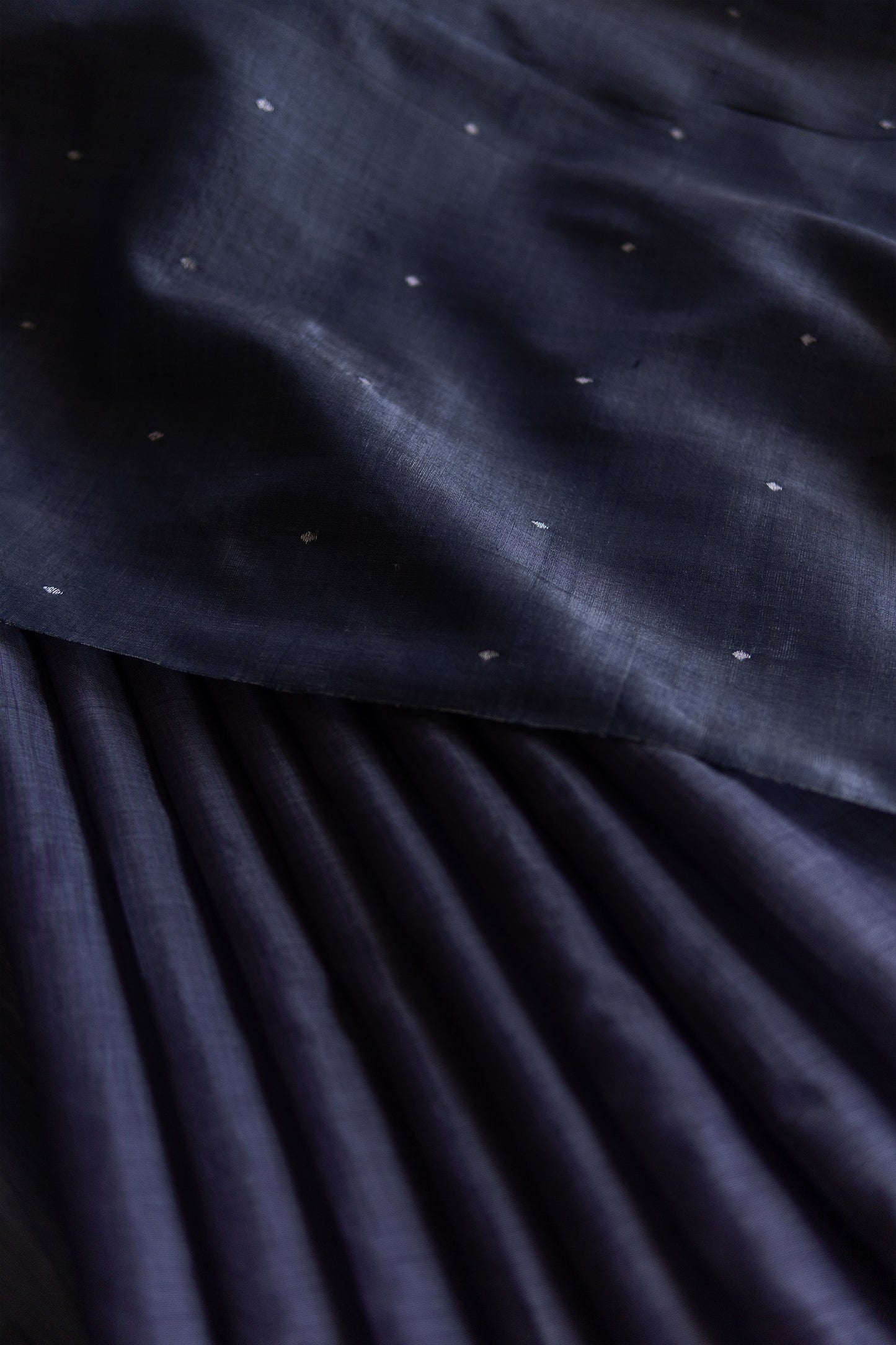 Dark Blue Silk and Mercerised  Cotton  with Silver Tikli Motif