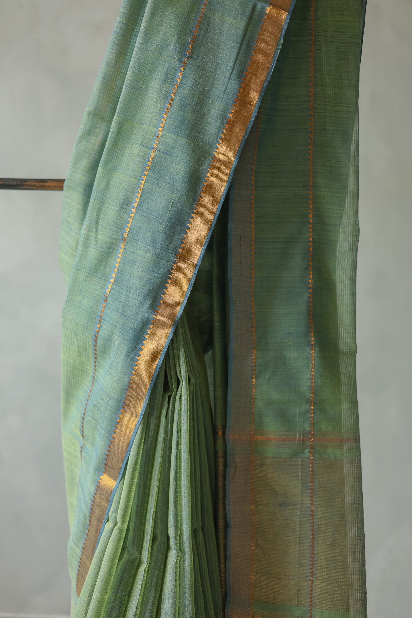 Green with Gold Border  Mangalagiri Cotton Saree