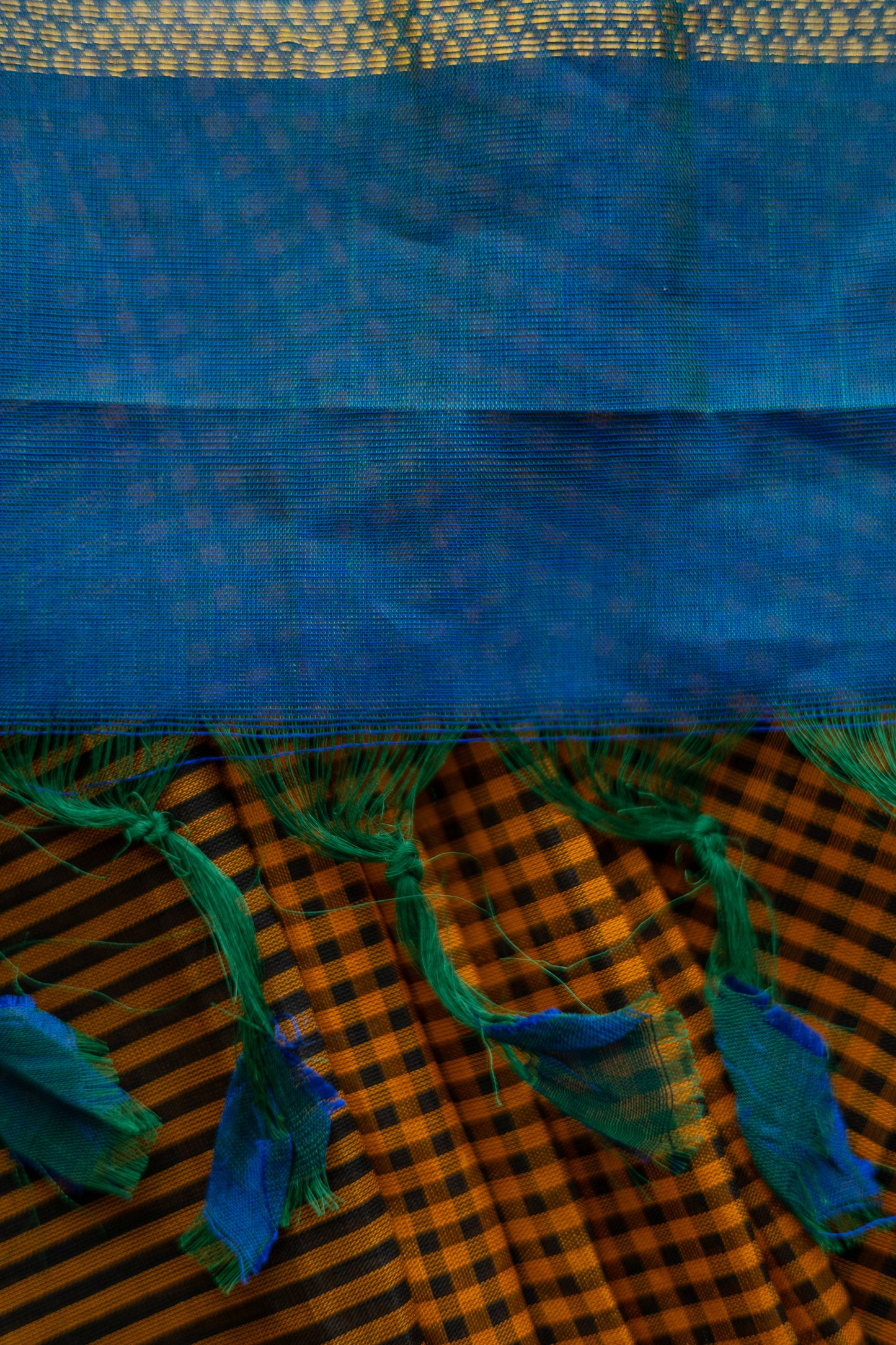 Mustard and Black Silk Cotton All Over Small Checks with Big Border Saree