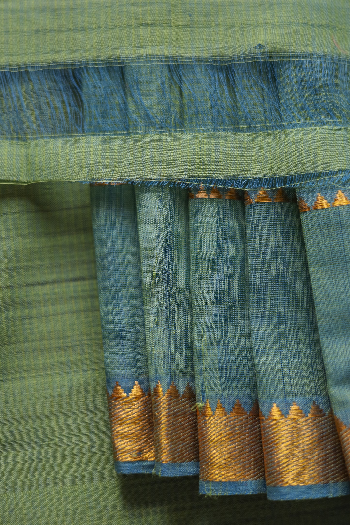 Green with Gold Border  Mangalagiri Cotton Saree