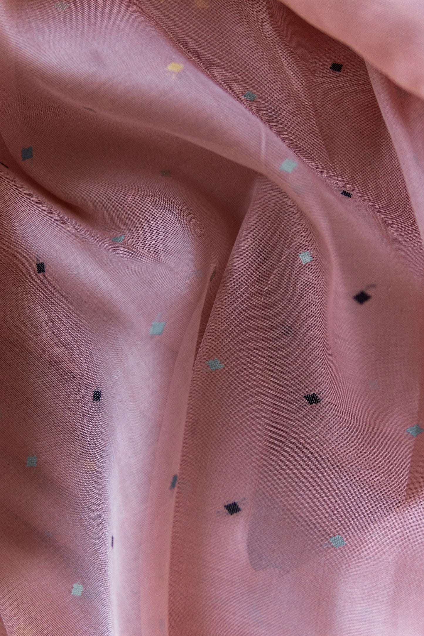 Light Pink Mercerised Cotton and Silk Dot(tikli) Motif Saree