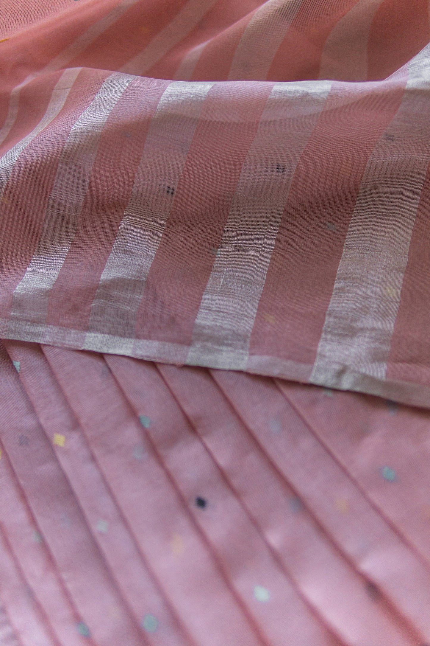 Light Pink Mercerised Cotton and Silk Dot(tikli) Motif Saree