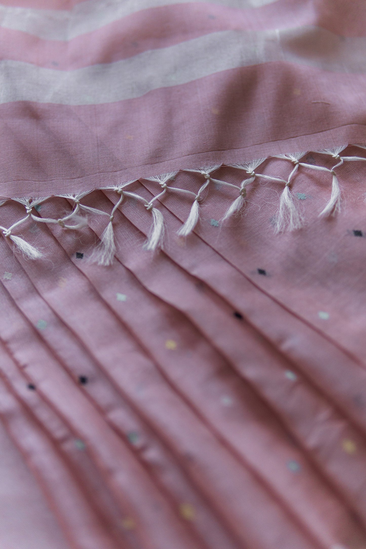 Light Pink Mercerised Cotton and Silk Dot(tikli) Motif Saree