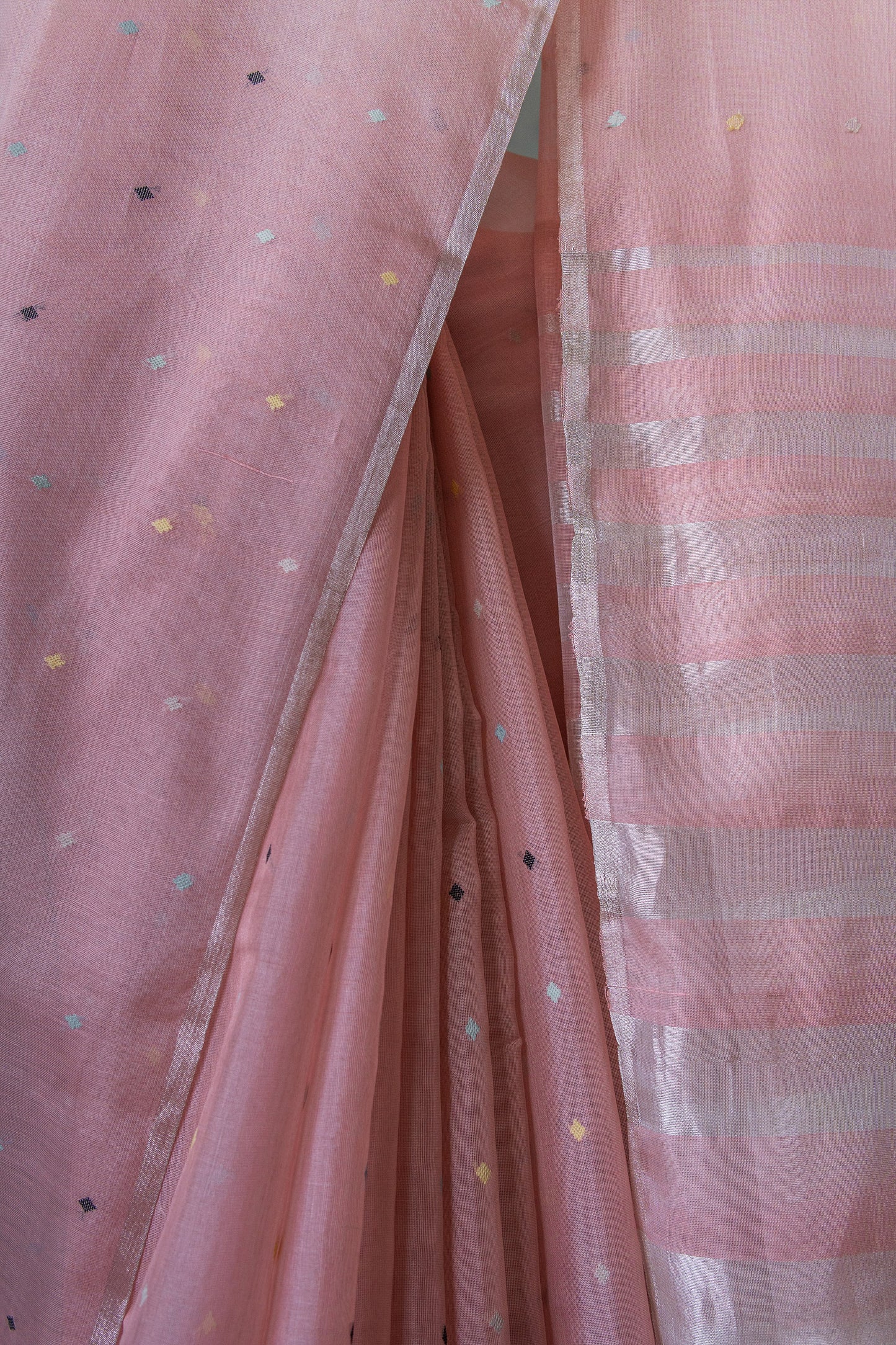 Light Pink Mercerised Cotton and Silk Dot(tikli) Motif Saree