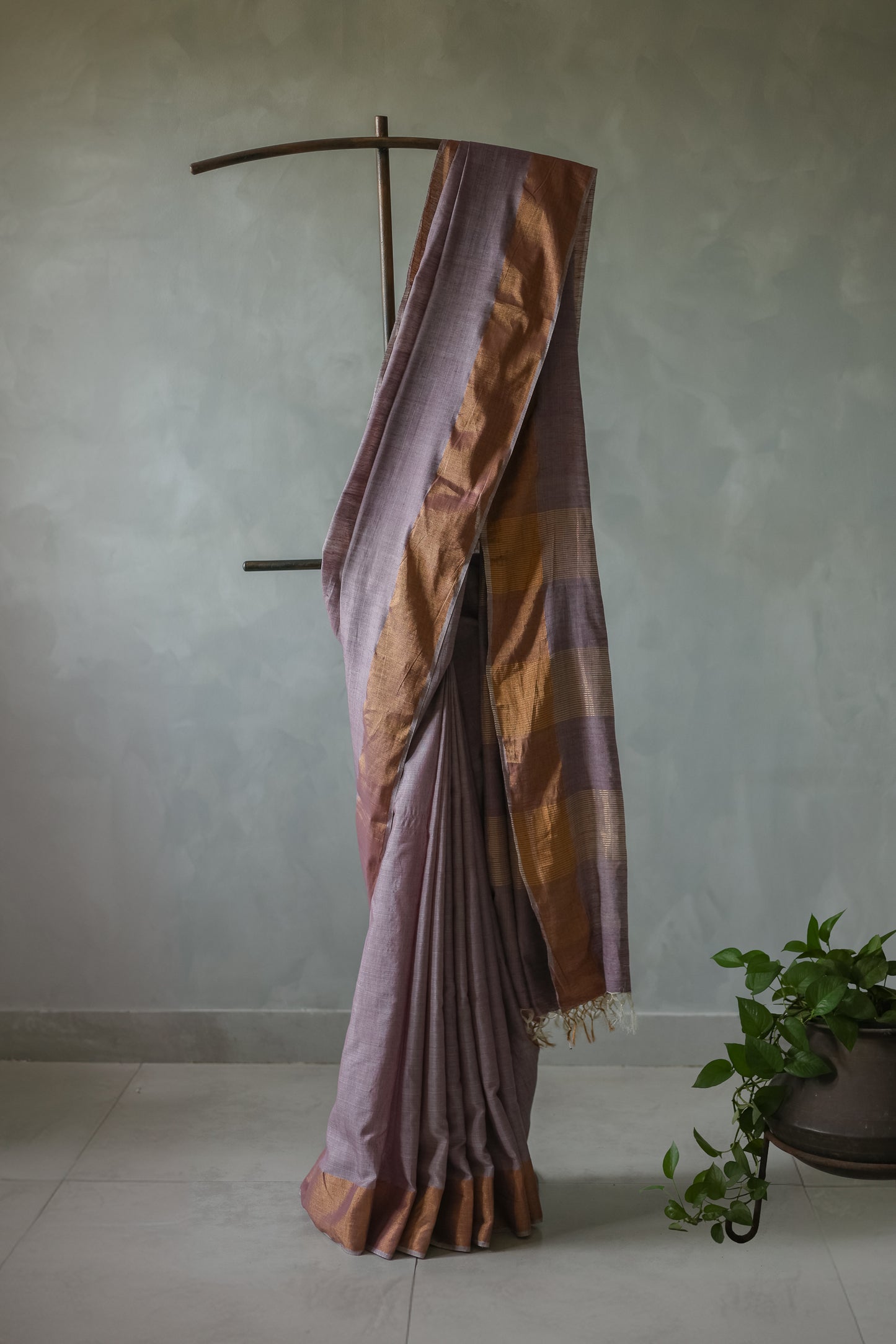 Light Purple Khadi Plain Body with Zari Border Saree