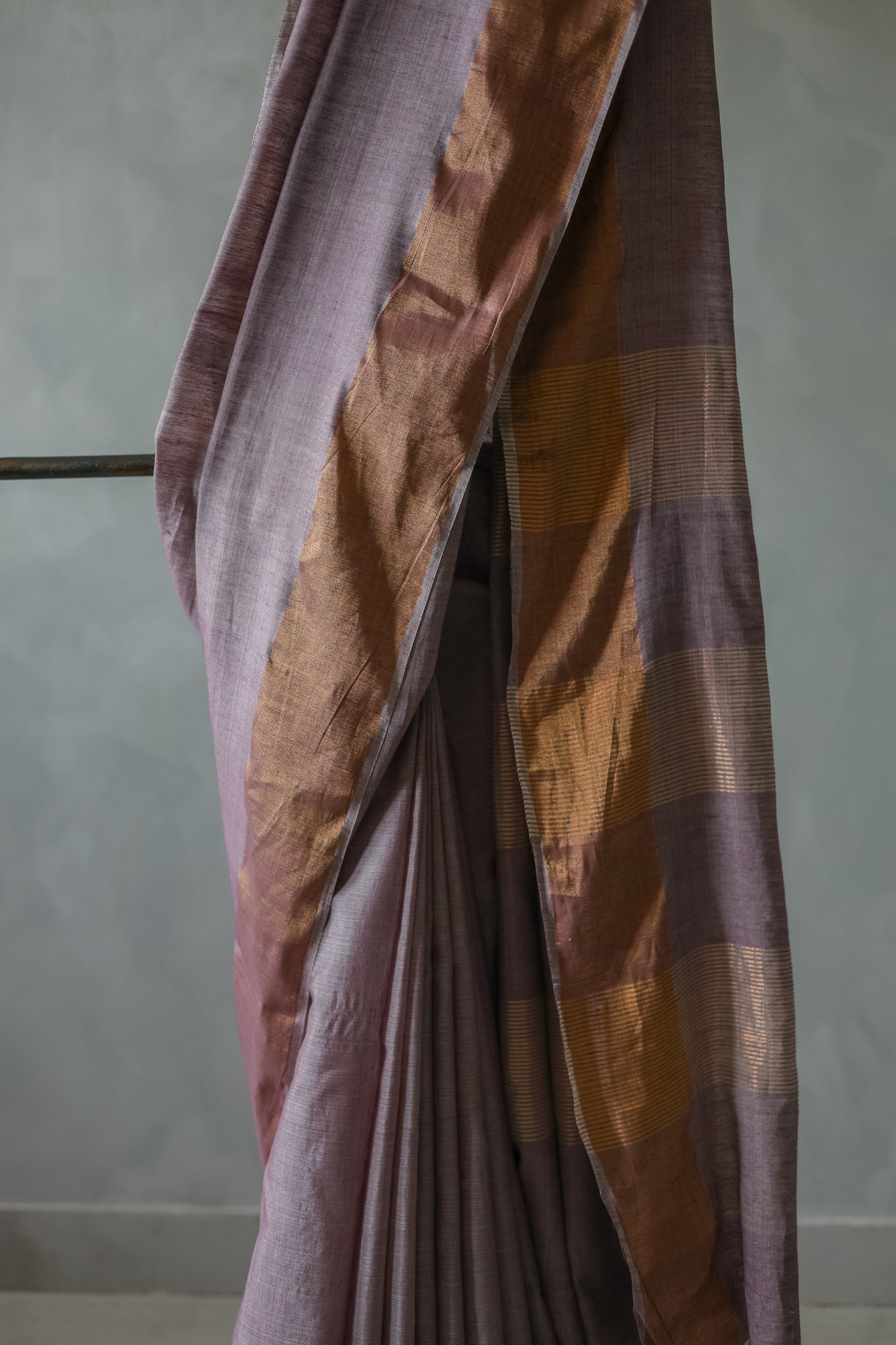 Light Purple Khadi Plain Body with Zari Border Saree