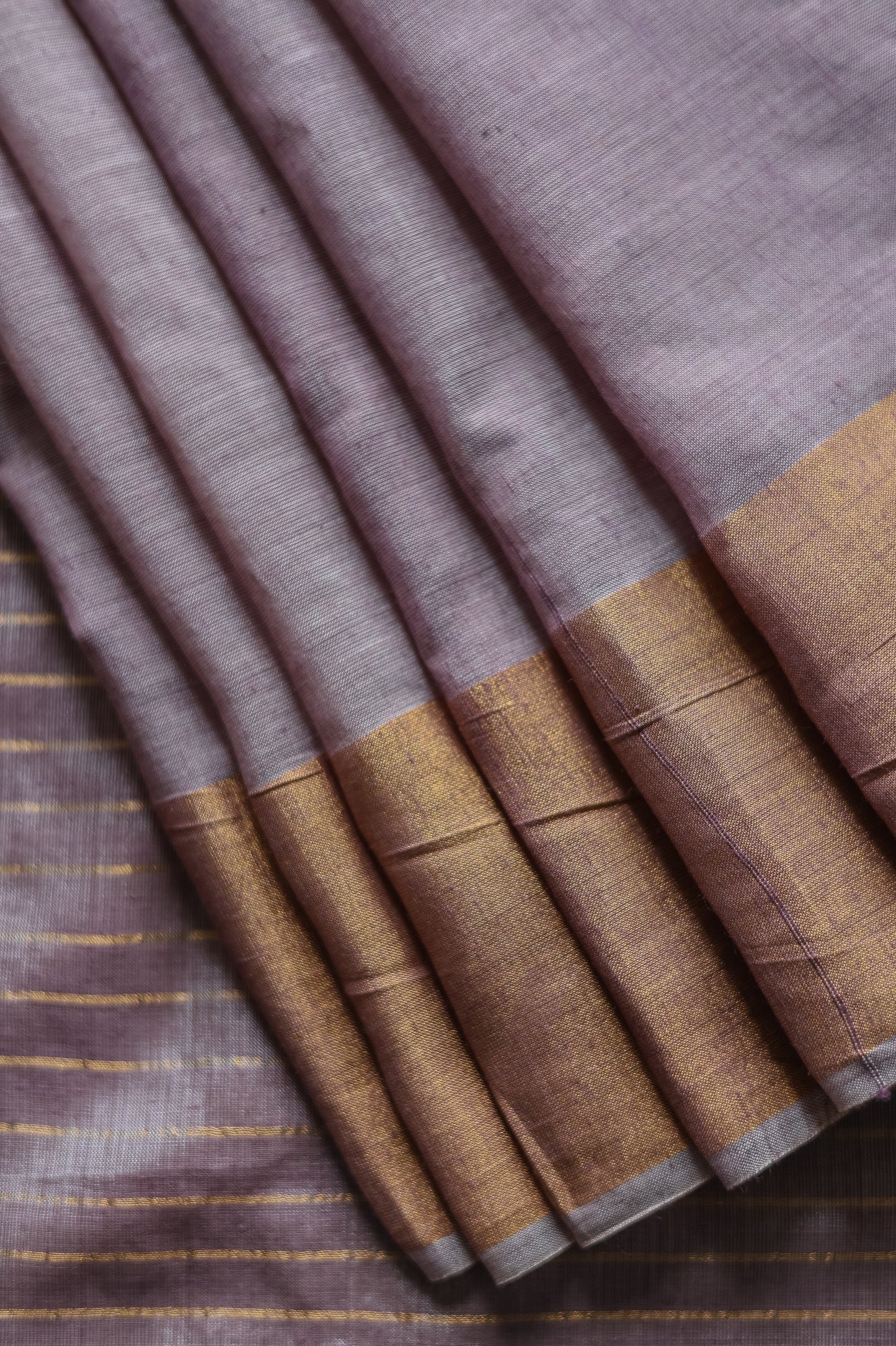 Light Purple Khadi Plain Body with Zari Border Saree