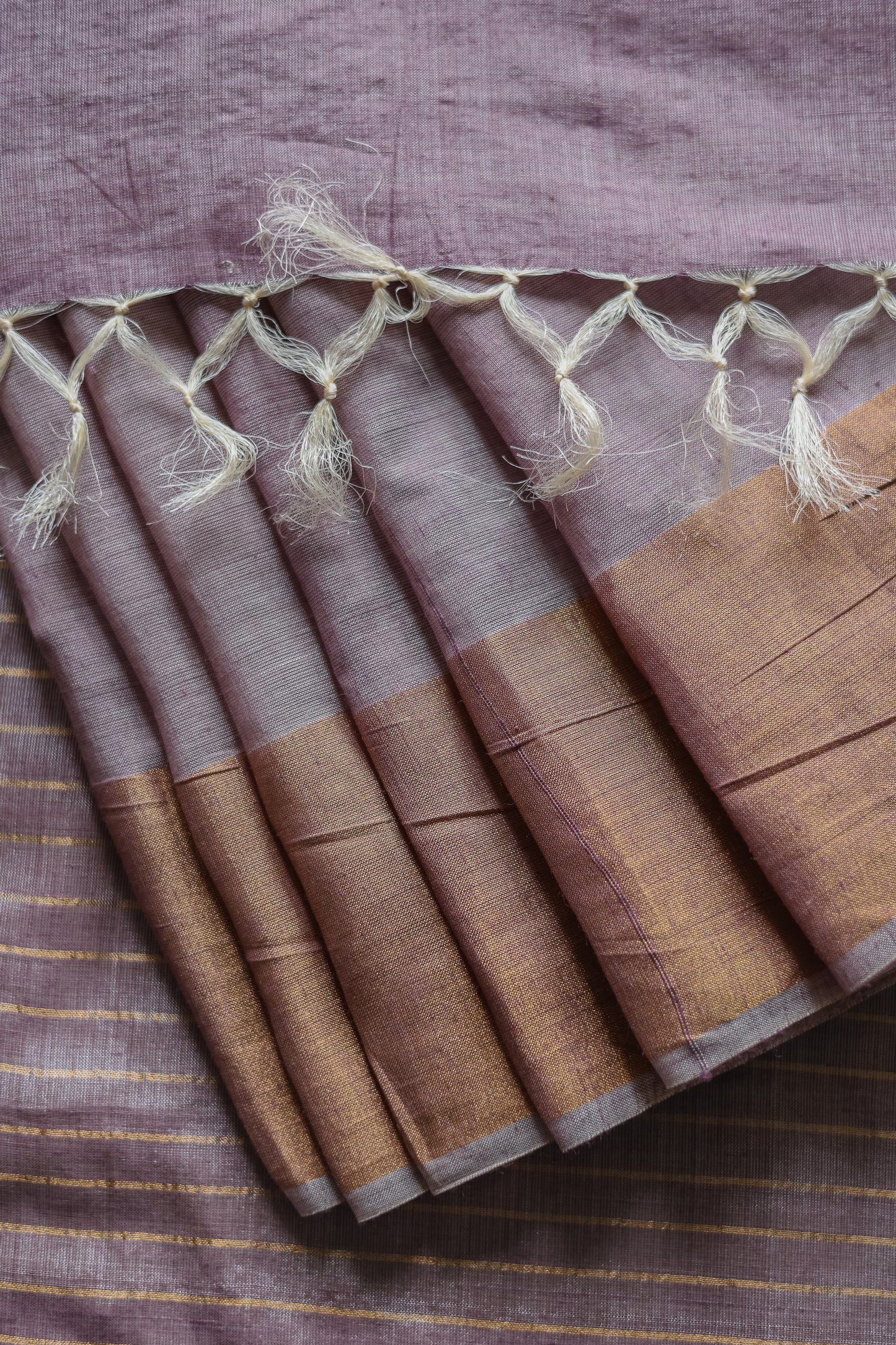 Light Purple Khadi Plain Body with Zari Border Saree