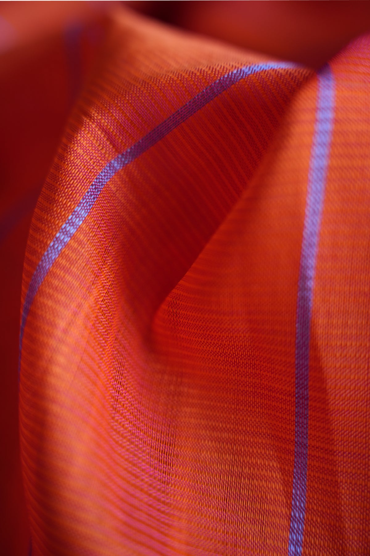 Vermilion Orange Mangalagiri Silk Cotton Saree  with violet stripe  body and silver border saree