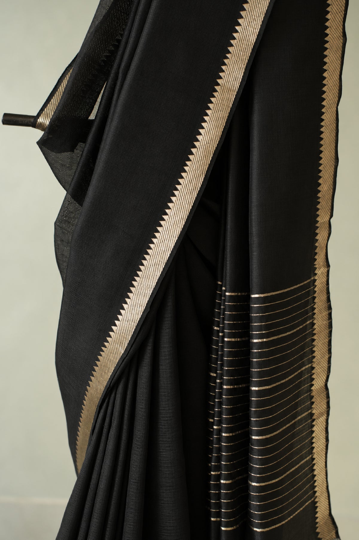 Black Mangalagiri Silk Cotton with Silver Border Saree