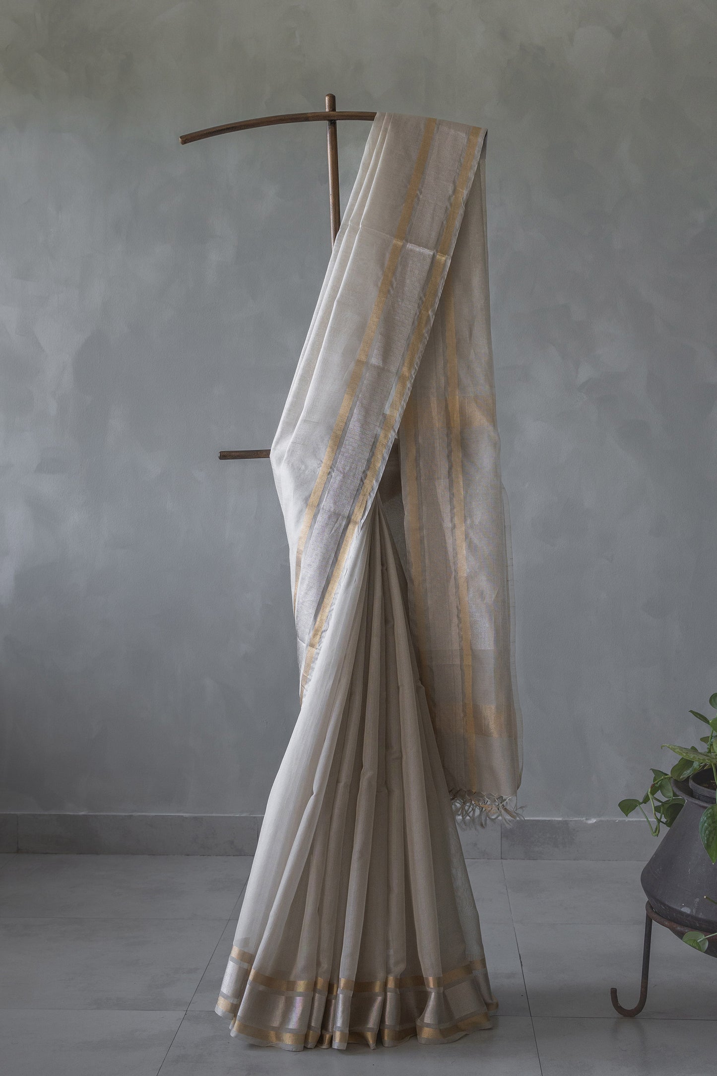 Grey Silk with Mercerised Cotton with Twill Border Saree