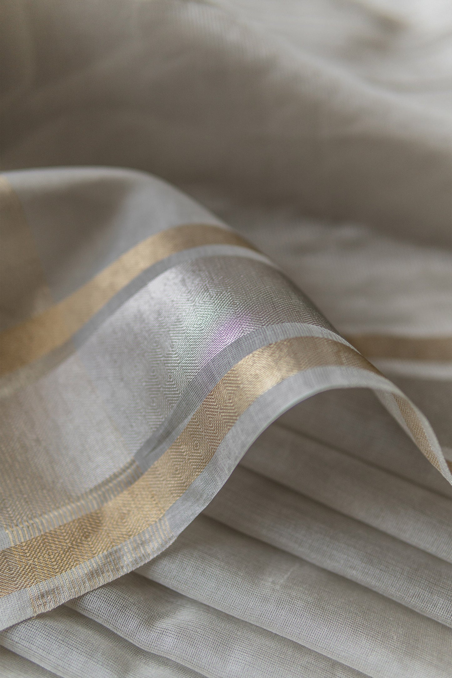 Grey Silk with Mercerised Cotton with Twill Border Saree