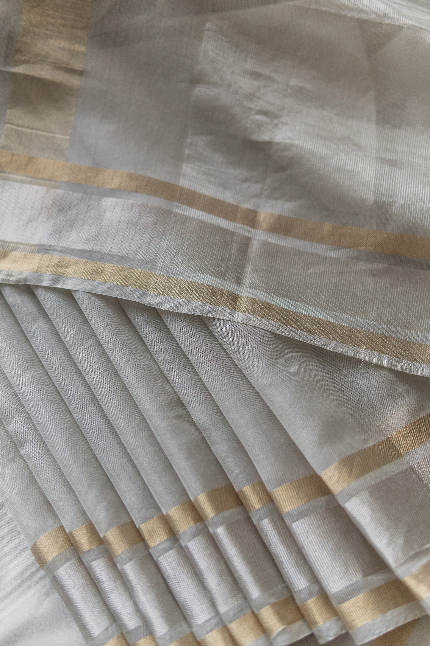 Grey Silk with Mercerised Cotton with Twill Border Saree