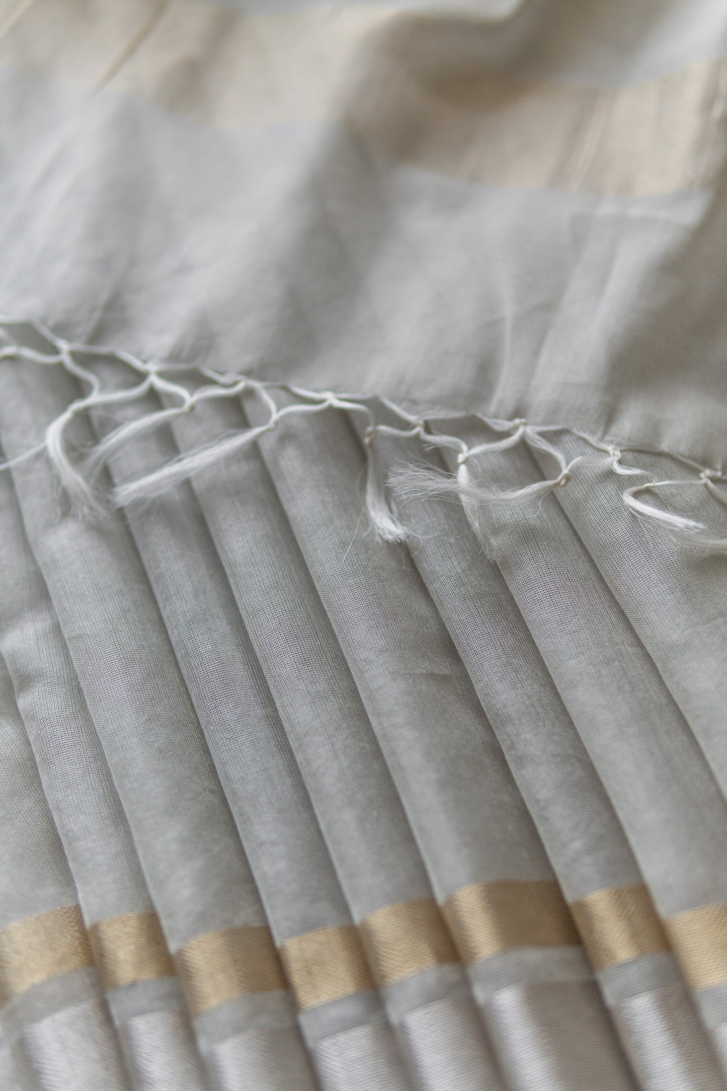 Grey Silk with Mercerised Cotton with Twill Border Saree