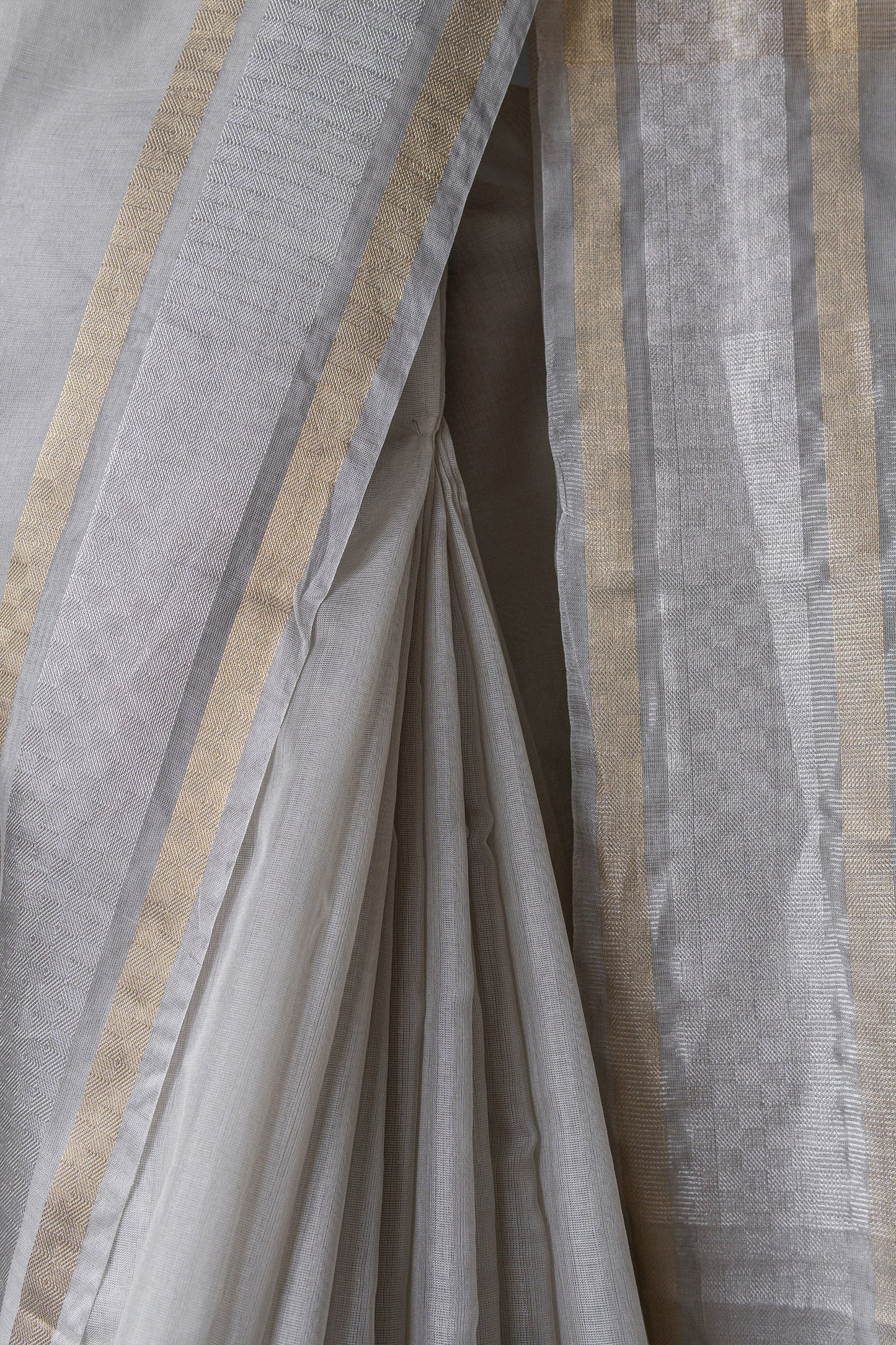 Grey Silk with Mercerised Cotton with Twill Border Saree