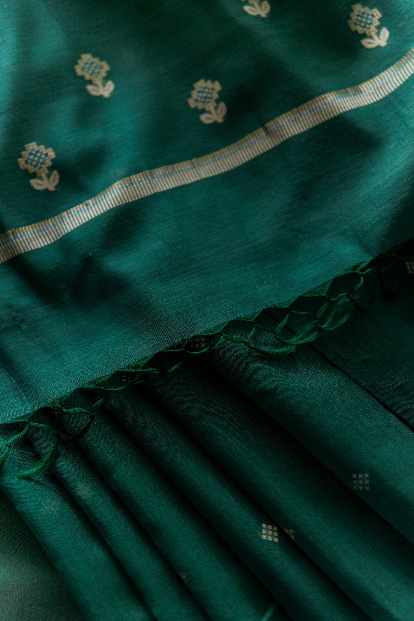 Green Silk Cotton Diamond Motif Saree