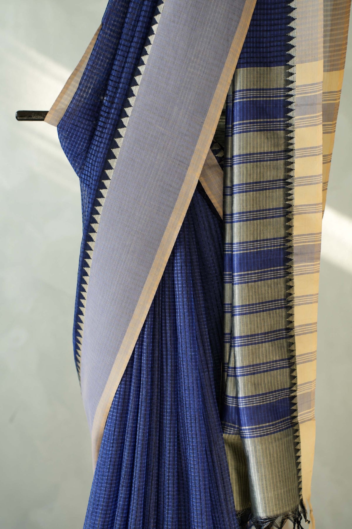 Deep Blue Mangalagiri Silk Cotton with Ivory Border Saree