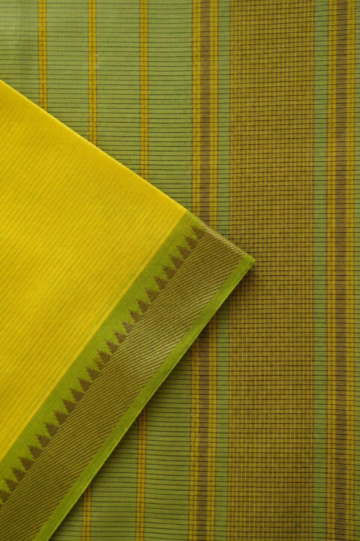 Light Yellow Mangalagiri Silk Cotton with Tender Green and Silver Zari Border Saree