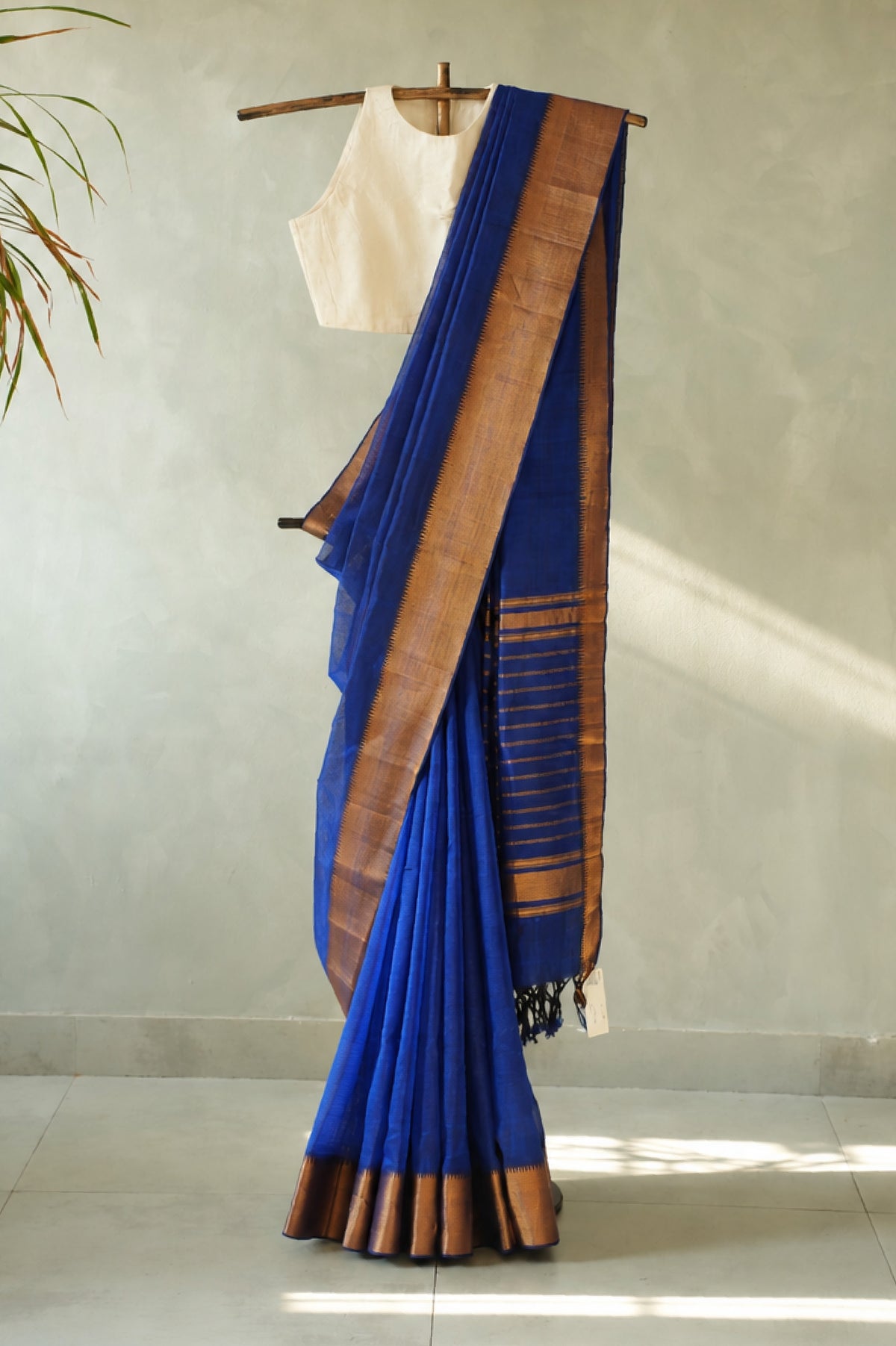 Royal Blue Mangalagiri Silk Cotton with Gold Zari Temple Border