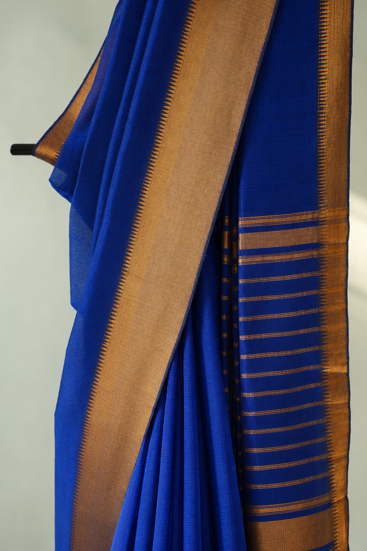 Royal Blue Mangalagiri Silk Cotton with Gold Zari Temple Border