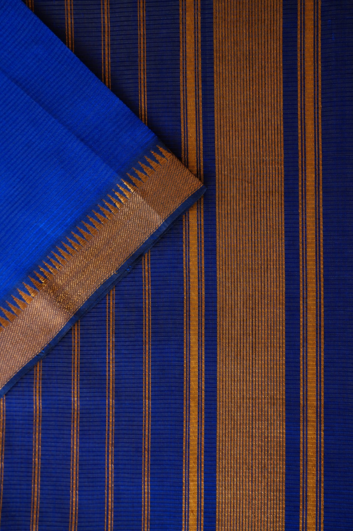 Royal Blue Mangalagiri Silk Cotton with Gold Zari Temple Border
