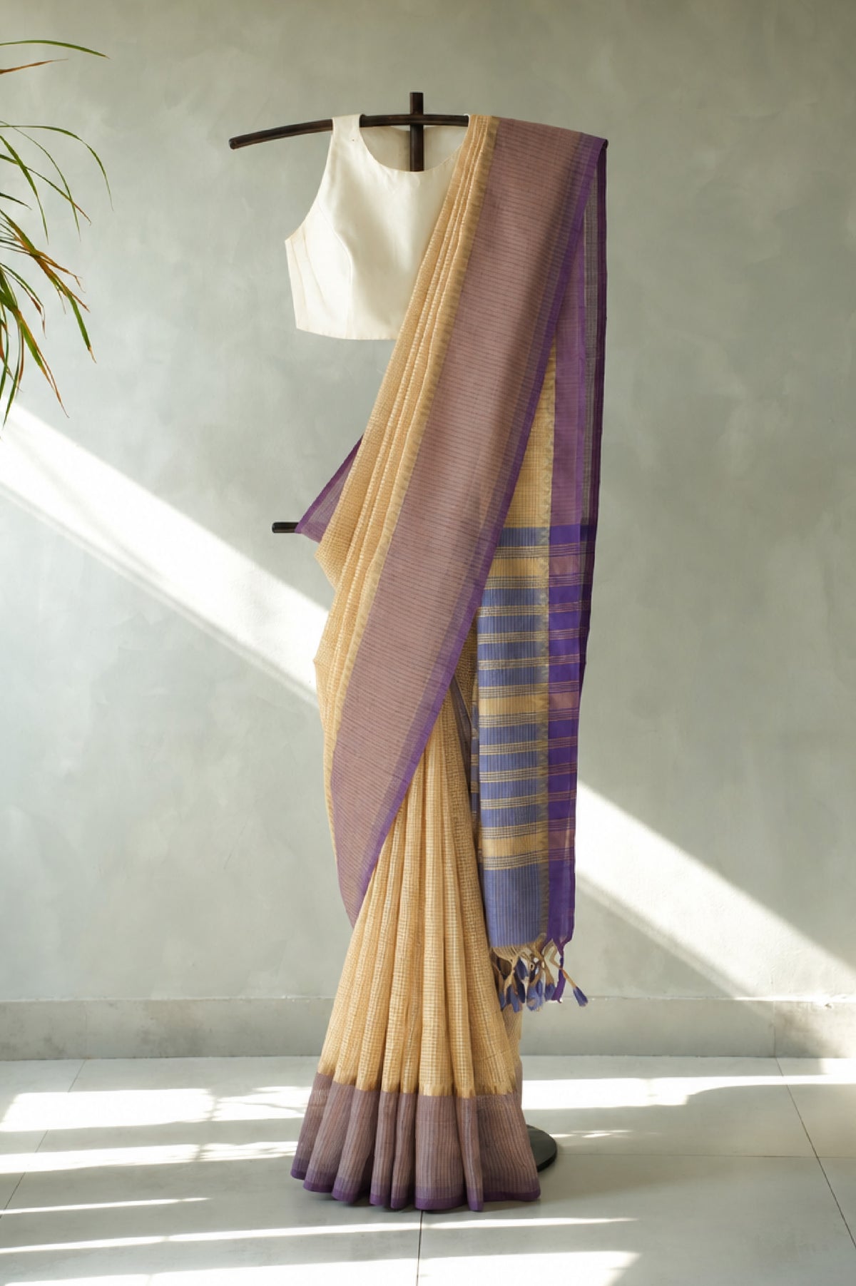 Soft Sandal Mangalagiri Silk Cotton with Lavender Border Saree
