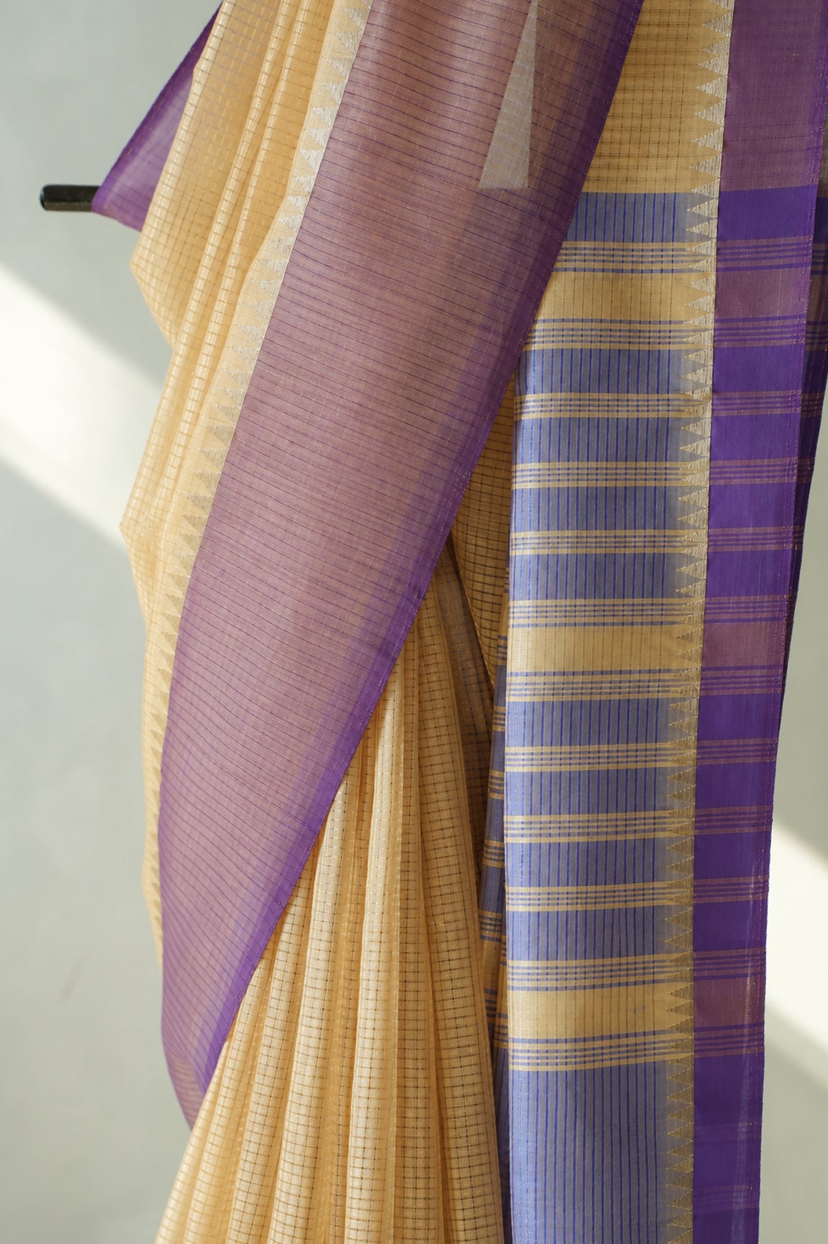 Soft Sandal Mangalagiri Silk Cotton with Lavender Border Saree