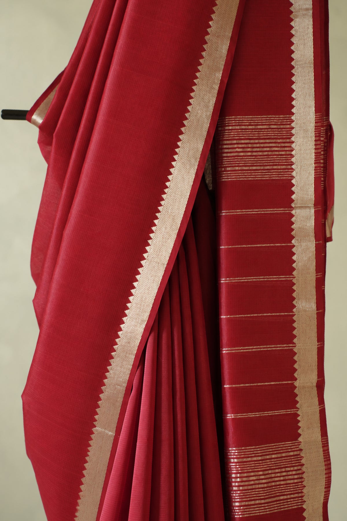Deep Red Mangalagiri Silk Cotton with Silver Border Saree