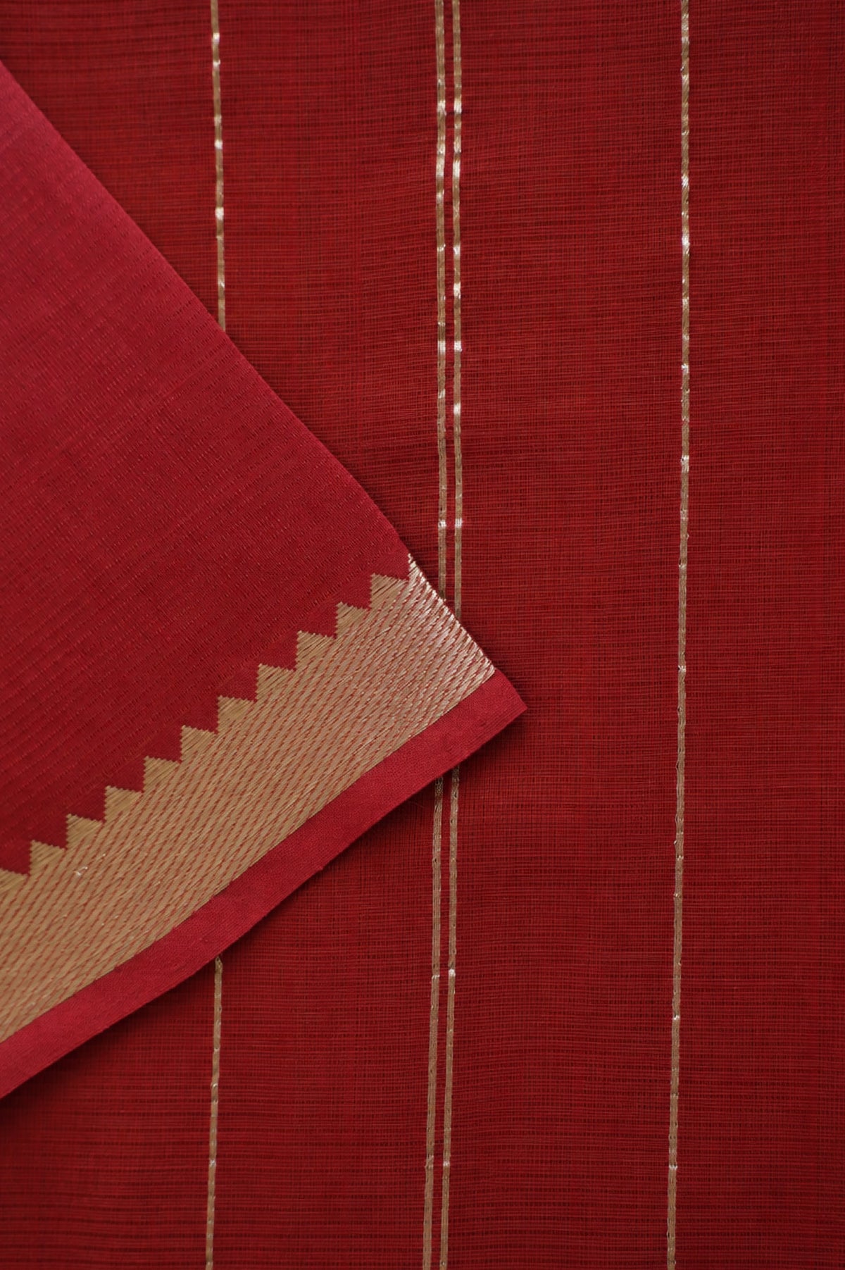 Deep Red Mangalagiri Silk Cotton with Silver Border Saree
