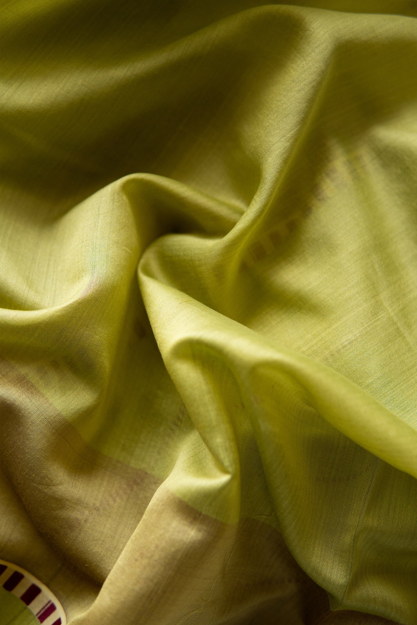 Green Silk with Mercerised Cotton with Dots and Stripes Border Saree