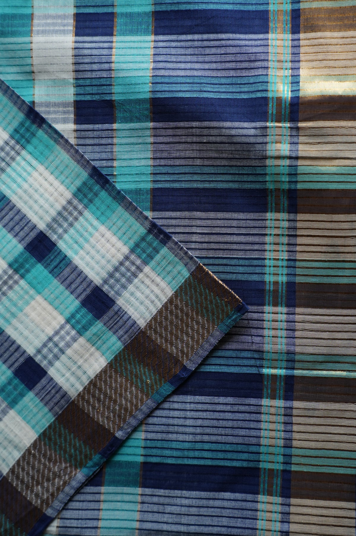 Multicoloured Checked Mangalagiri Cotton with Gold Zari Border Saree