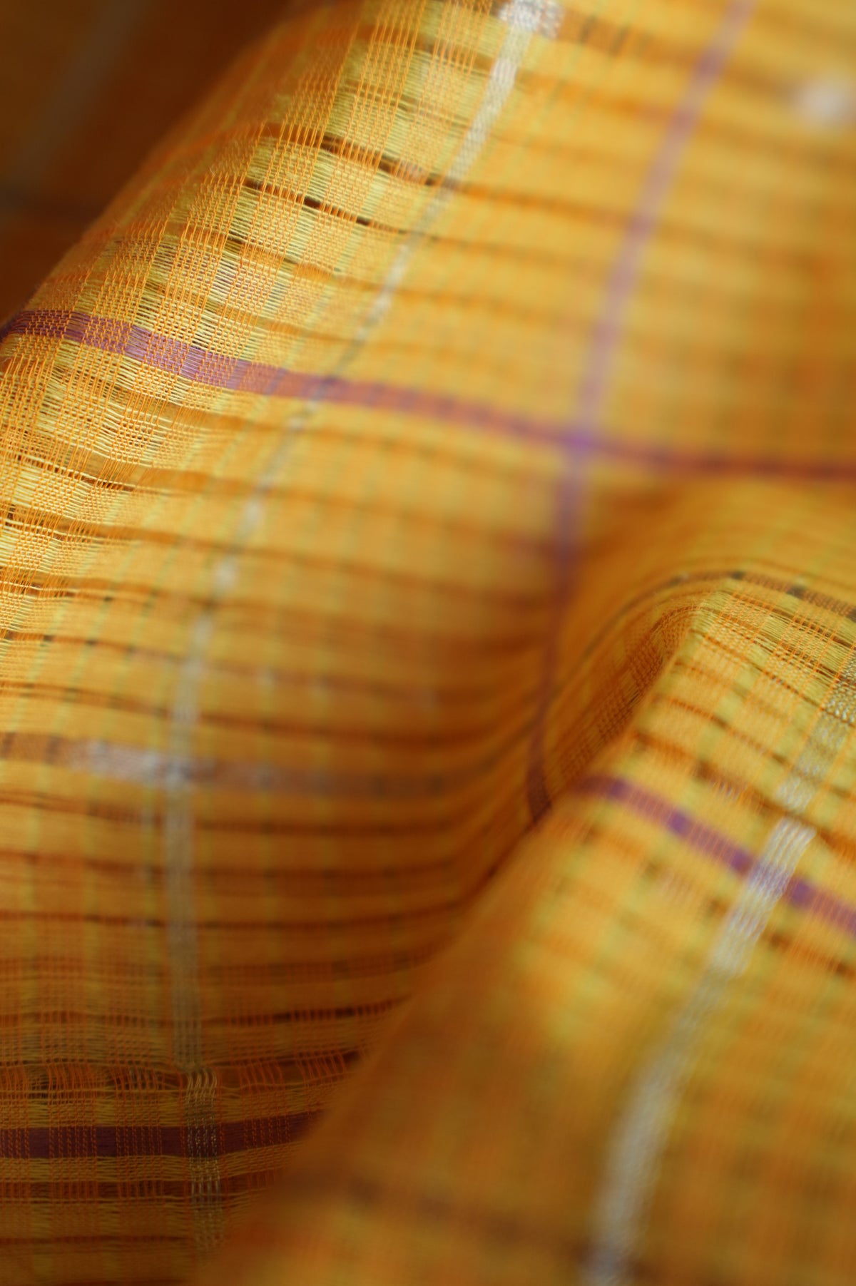 Mustard Yellow Mangalagiri Silk Cotton with Maroon and Silver Zari Border