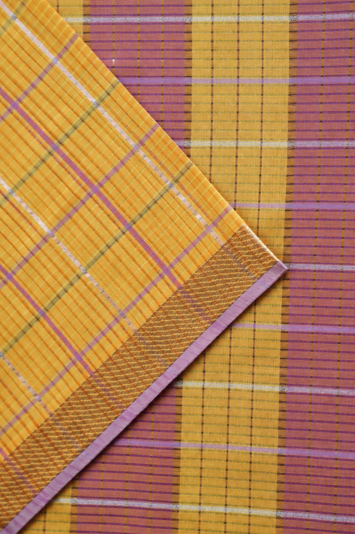 Mustard Yellow Mangalagiri Silk Cotton with Maroon and Silver Zari Border