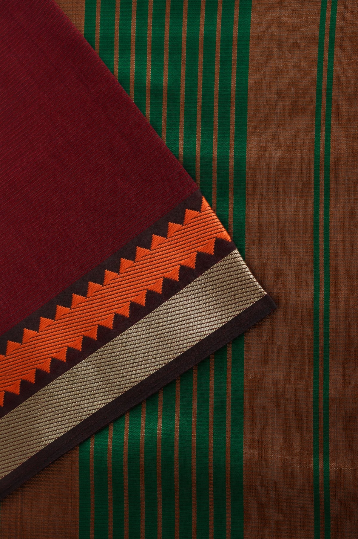 Deep Red Mangalagiri Silk Cotton with Silver and Orange Border Saree
