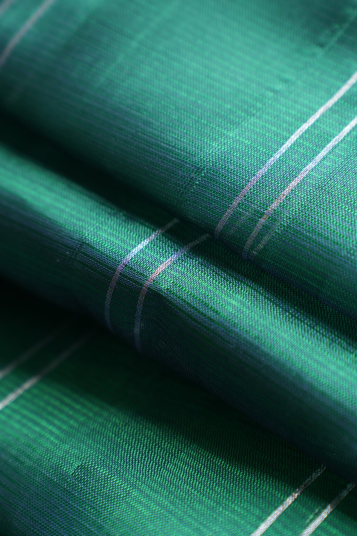 Emerald Green with Silver Stripes Mangalagiri Silk Cotton and Contrast Cobalt Blue Pallu Saree