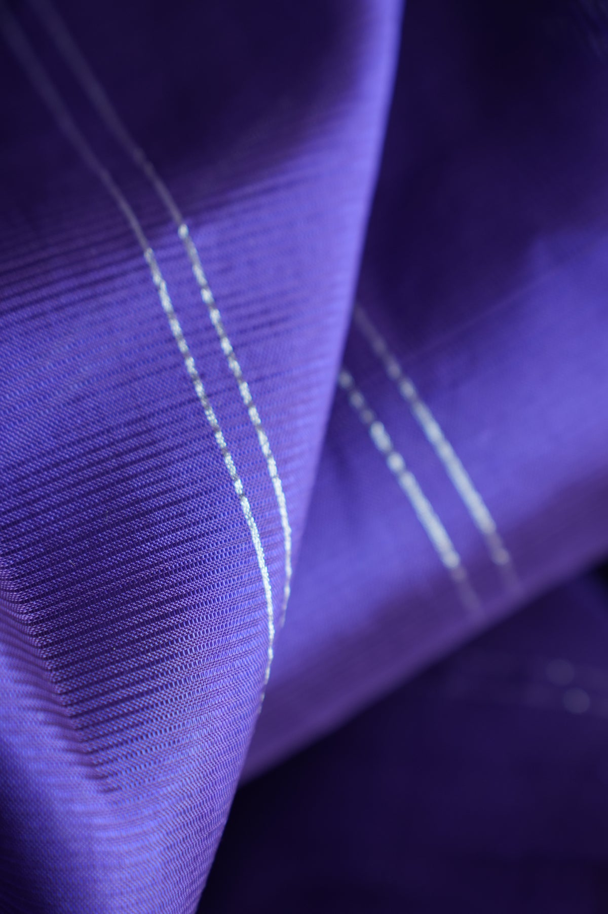Vivid Violet and Silver Stripes Mangalagiri Silk Cotton with Contrast Pink Pallu Saree