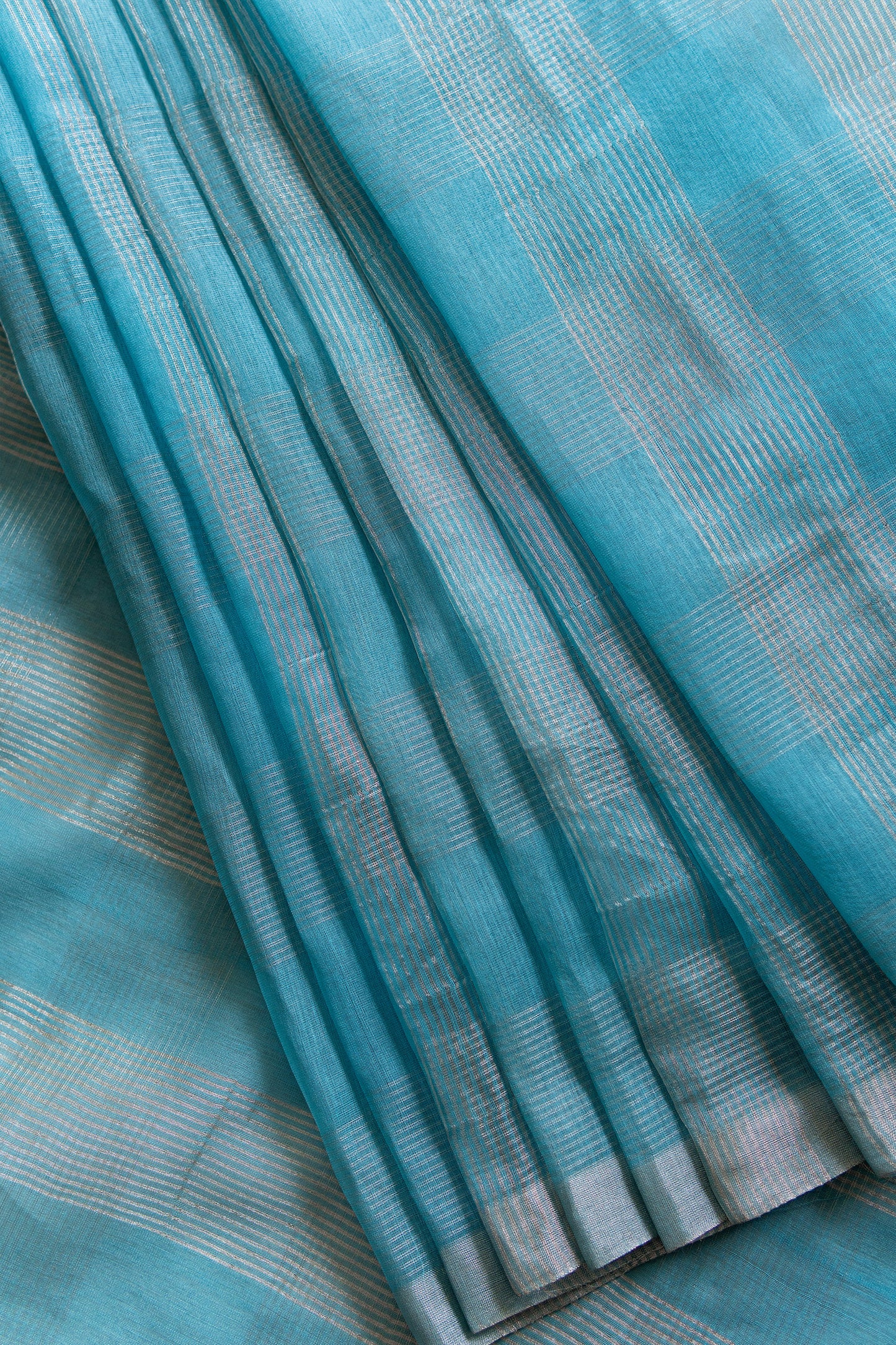 Blue Silk with Mercerised Cotton and big Zari Checked Saree