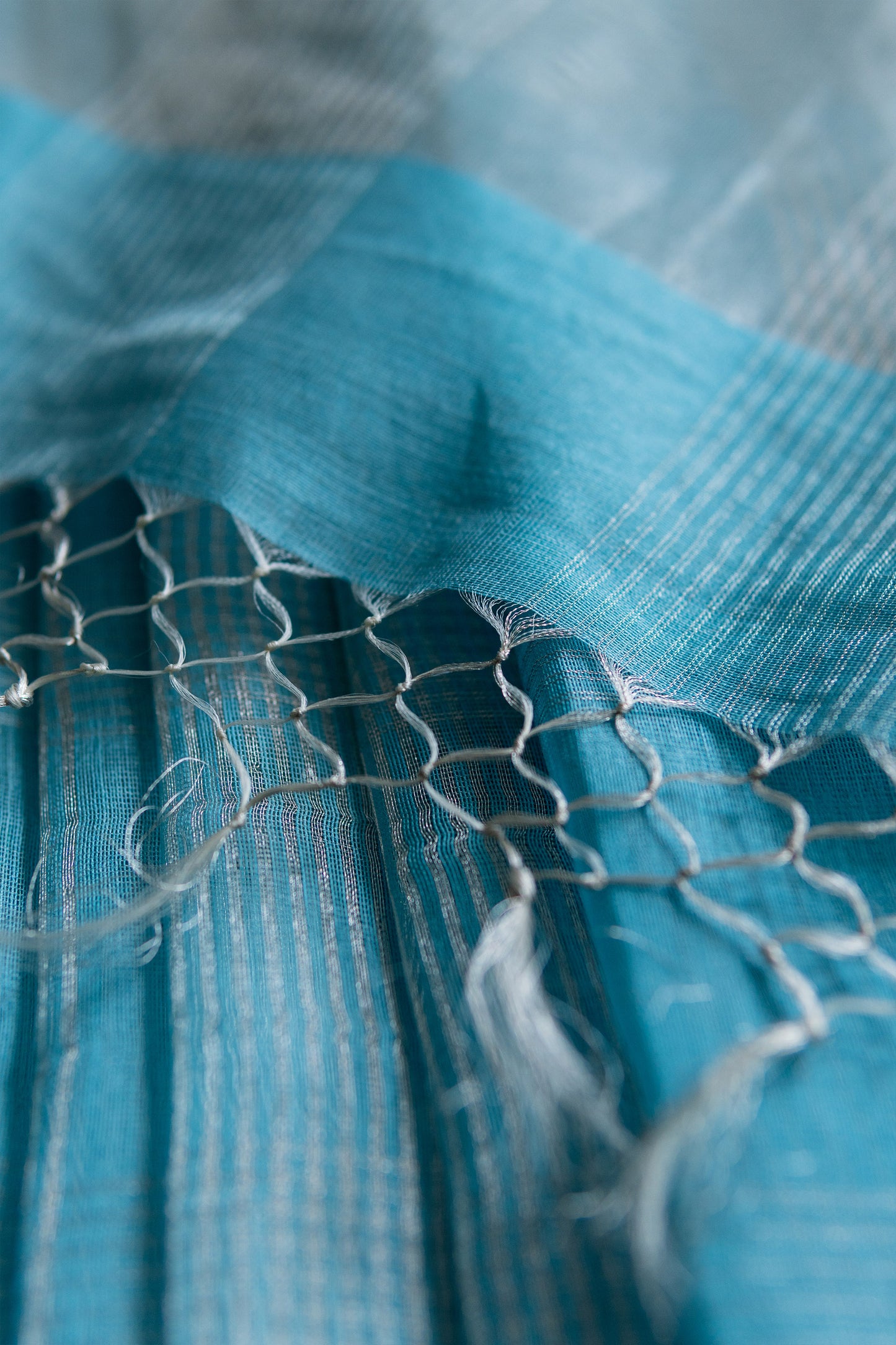 Blue Silk with Mercerised Cotton and big Zari Checked Saree