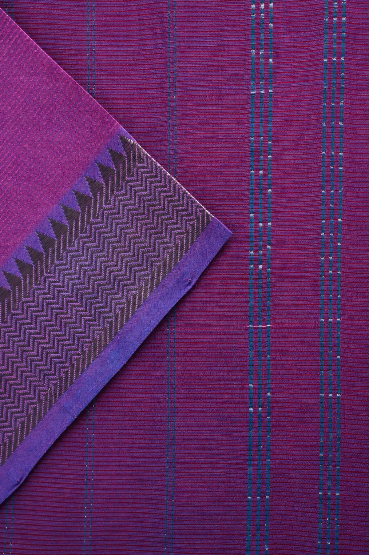 Deep Magenta with Silver & Violet Border Mangalagiri Silk Cotton Saree