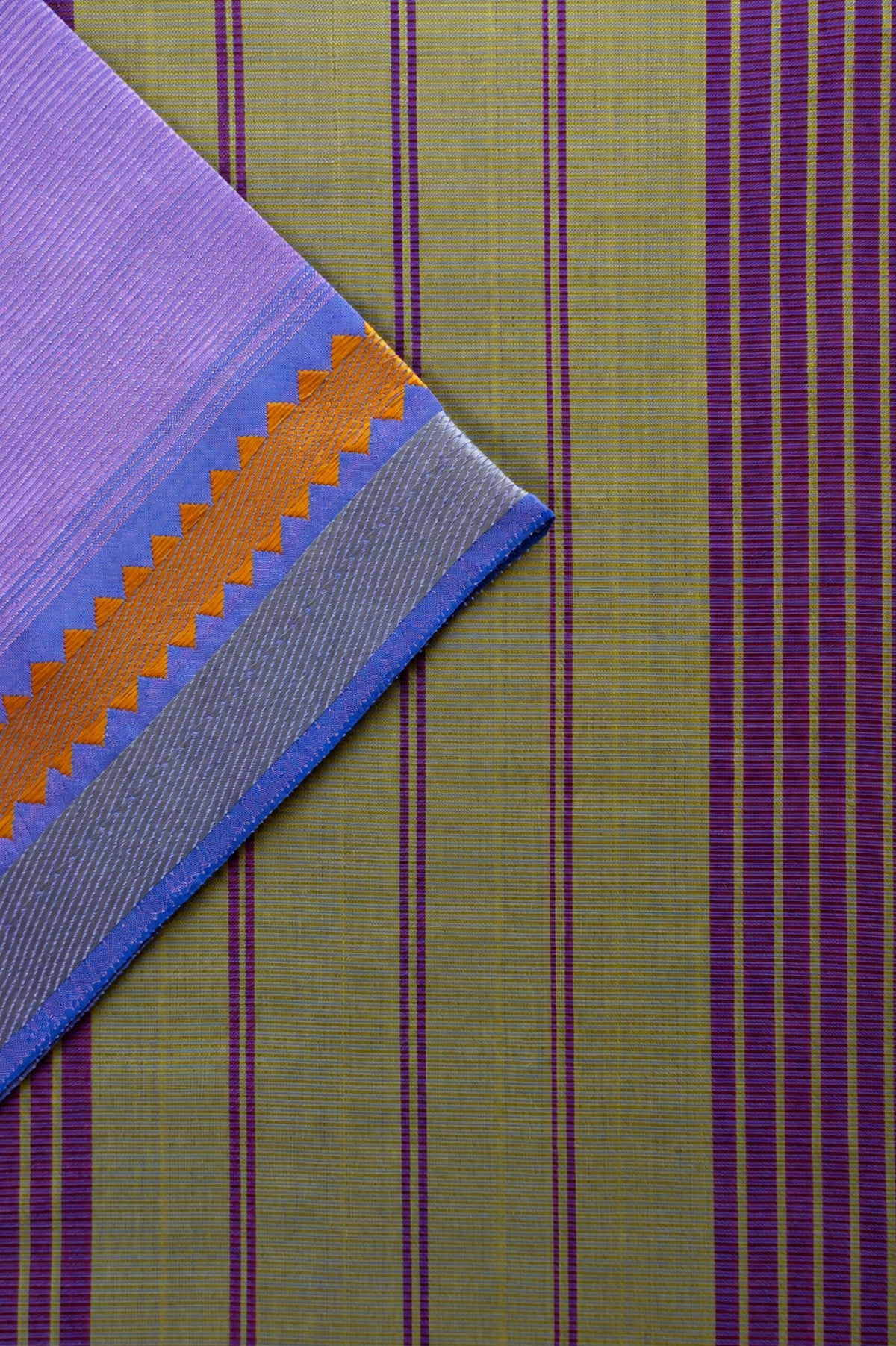 Dusty Lavender with Orange & Silver Border Mangalagiri Silk Cotton Saree