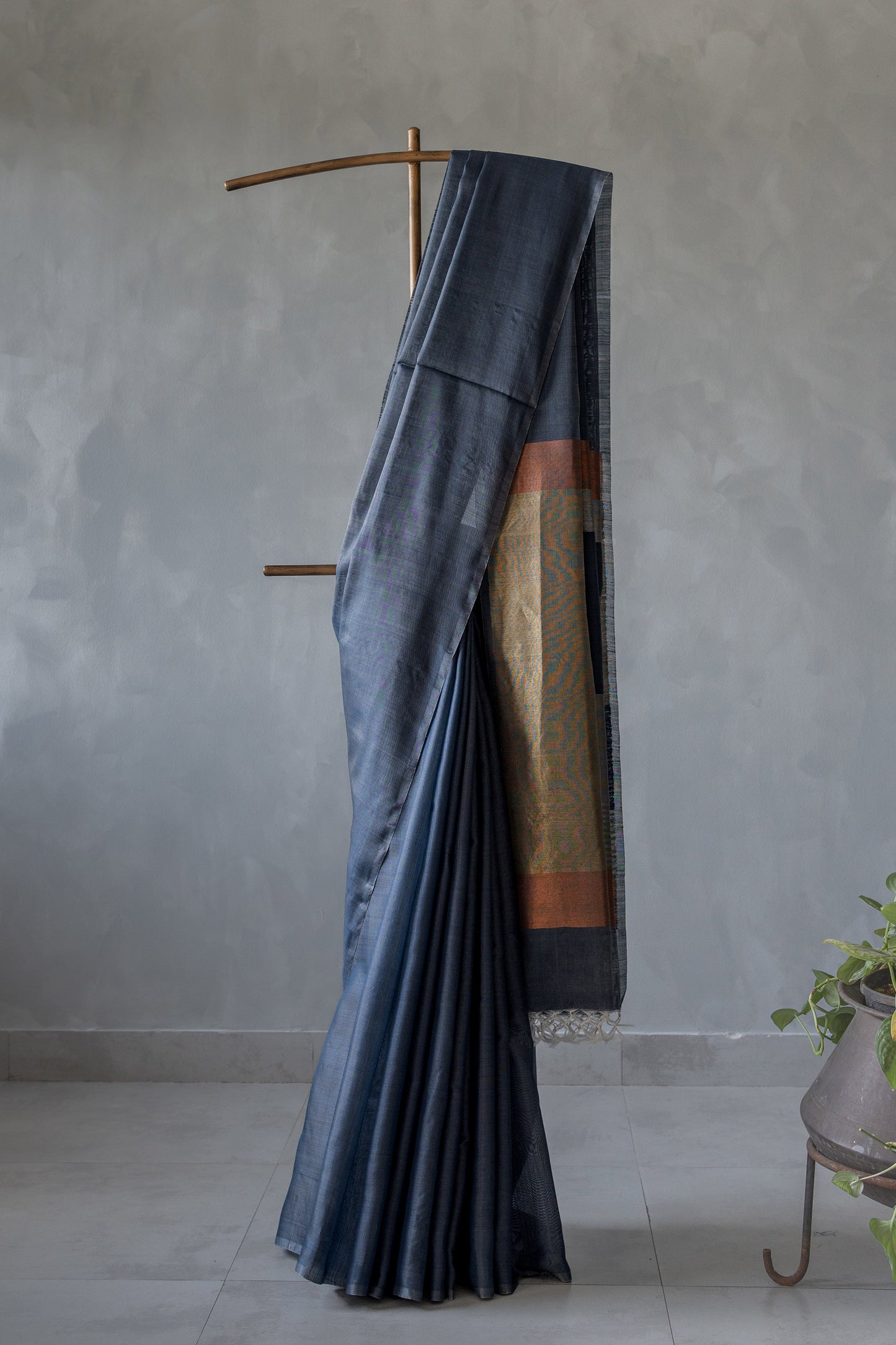 Deep Blue Silk with Moonga and an Abstract Pallu Saree