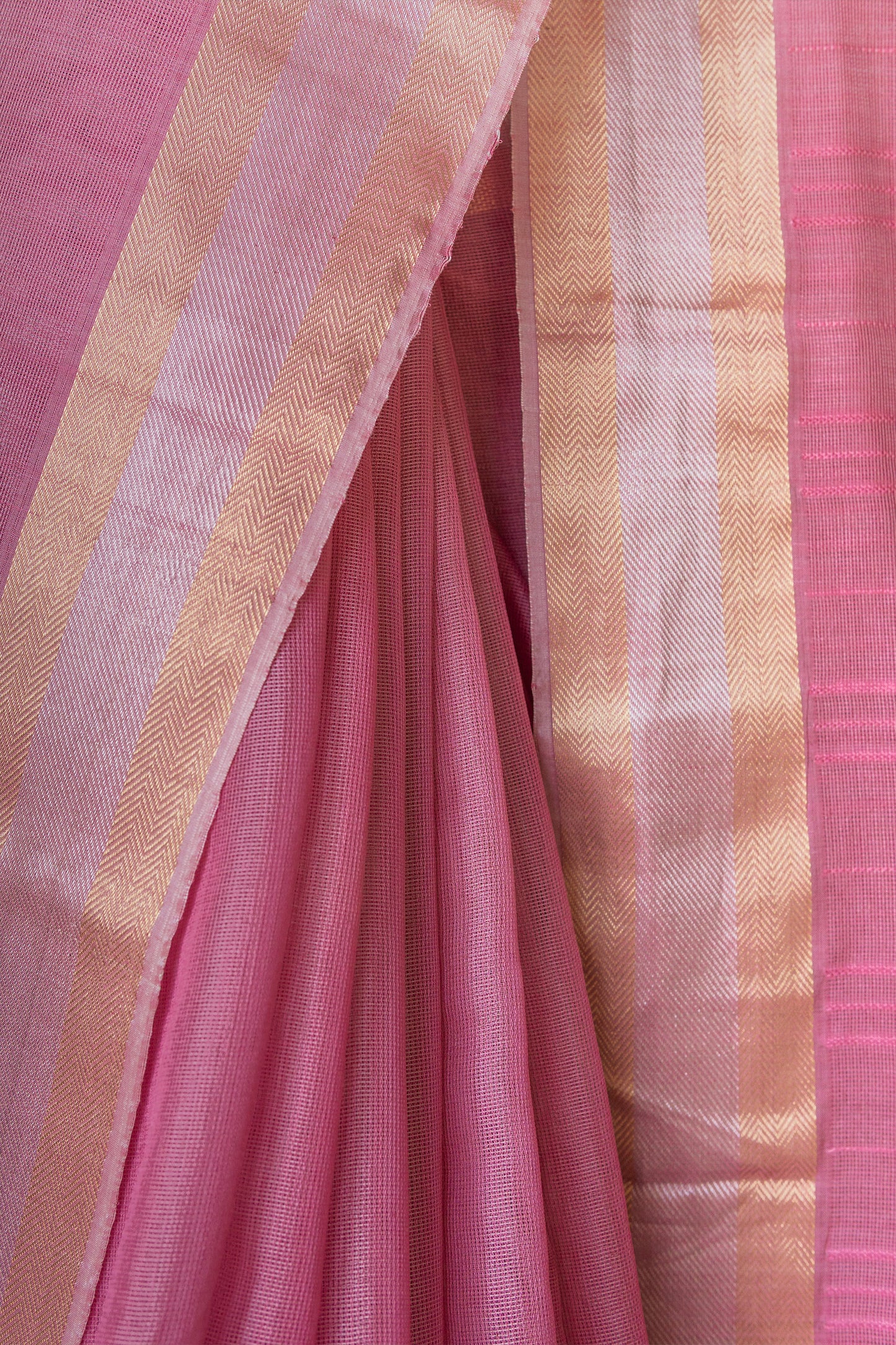 Pink Silk with Mercerised Cotton with Mock Leno Weave Saree